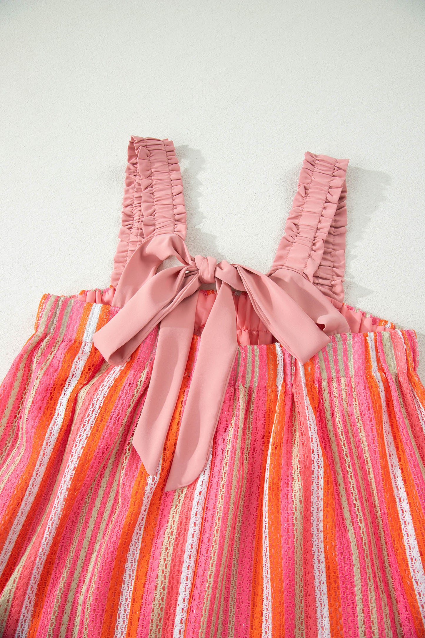 Pink Stripe Ruffled Straps Ribbon Knot Flowy Vacation Maxi Dress-TOPS / DRESSES-[Adult]-[Female]-2022 Online Blue Zone Planet