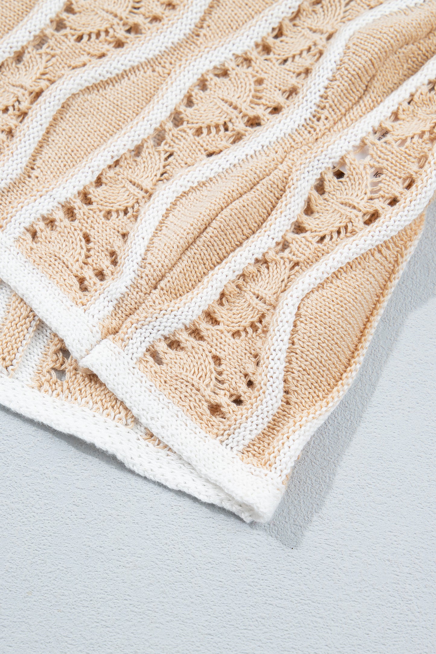 Khaki Wavy Detail Hollow Out Knit Long Sleeve Cotton Pullover Sweater-Sweaters & Cardigans/Sweaters-[Adult]-[Female]-2022 Online Blue Zone Planet