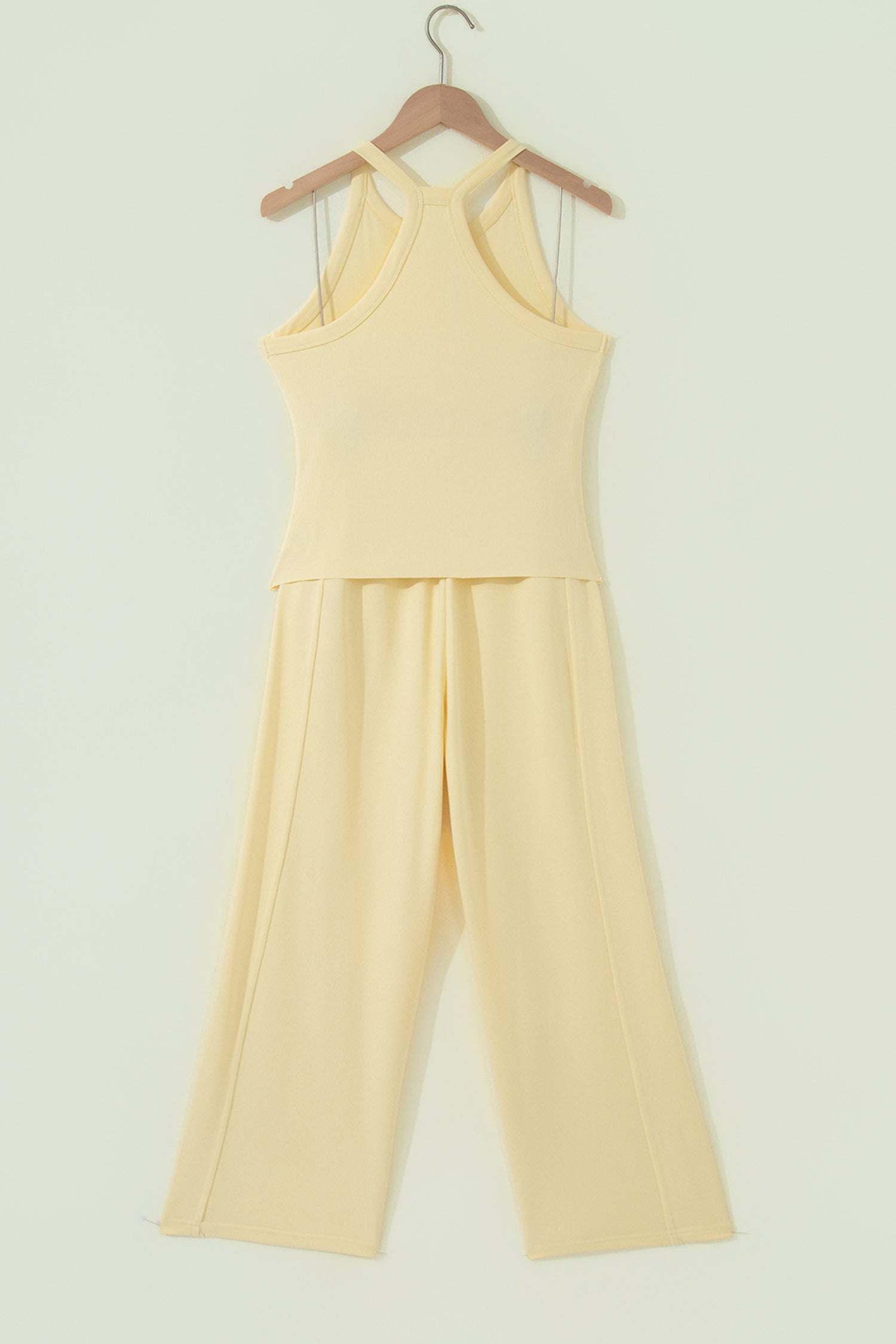 Yellow Cream Slim Ribbed Tank Top and Sweatpants Set-Two Piece Sets/Pant Sets-[Adult]-[Female]-2022 Online Blue Zone Planet