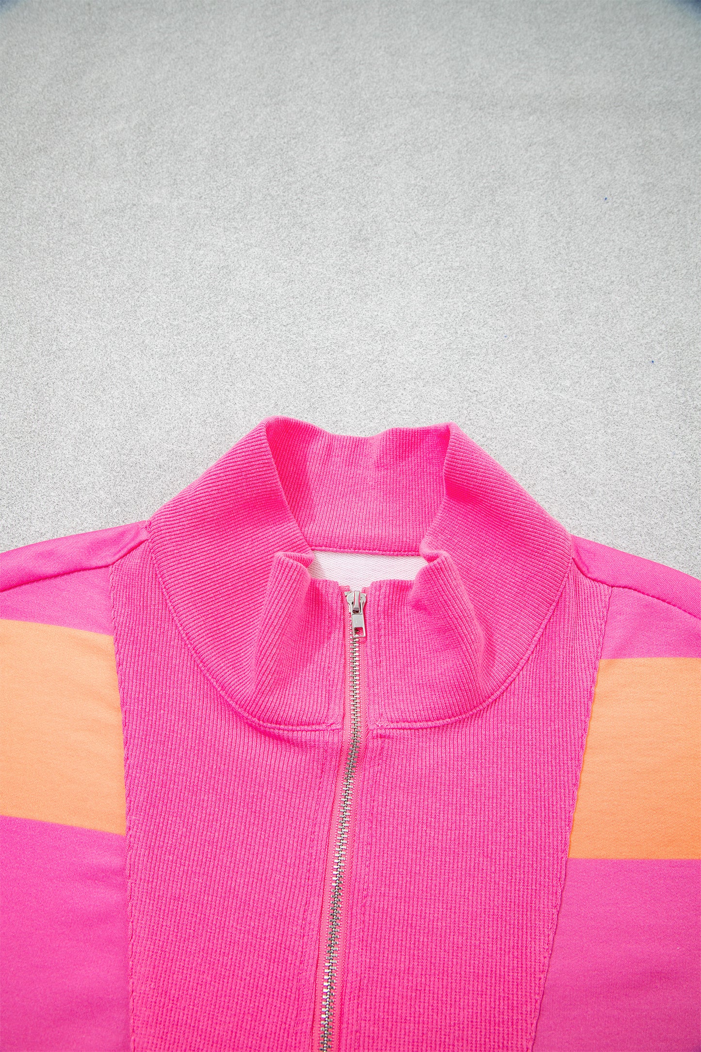 Pink Seam Detail Half Zip Tee Casual Shorts 2pcs Set-Two Piece Sets/Short Sets-[Adult]-[Female]-2022 Online Blue Zone Planet