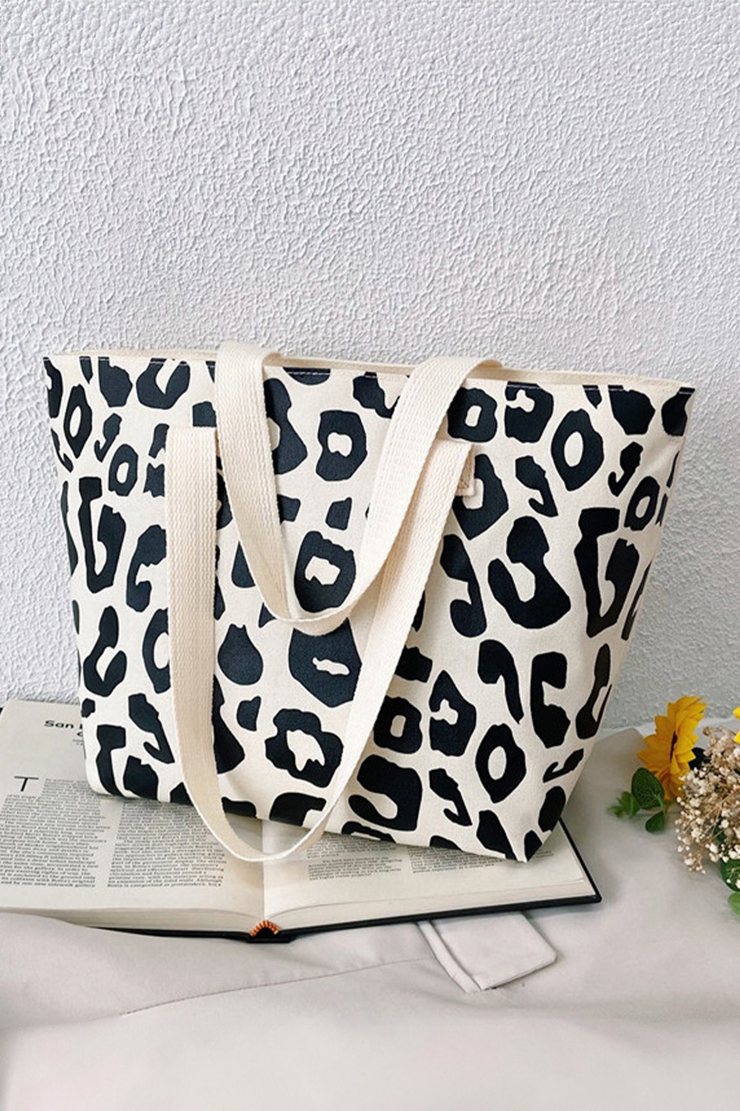 Black Leopard Print Canvas Tote Bag-Shoes & Bags/Handbags-[Adult]-[Female]-2022 Online Blue Zone Planet