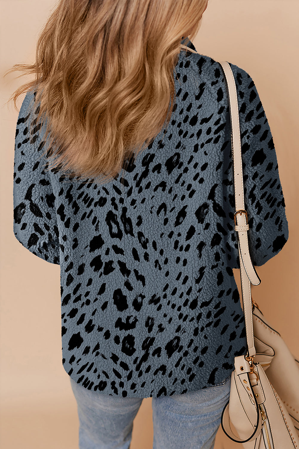 Blue Cow Print Buttoned Stand Collar Fleece Jacket-Outerwear/Jackets-[Adult]-[Female]-2022 Online Blue Zone Planet