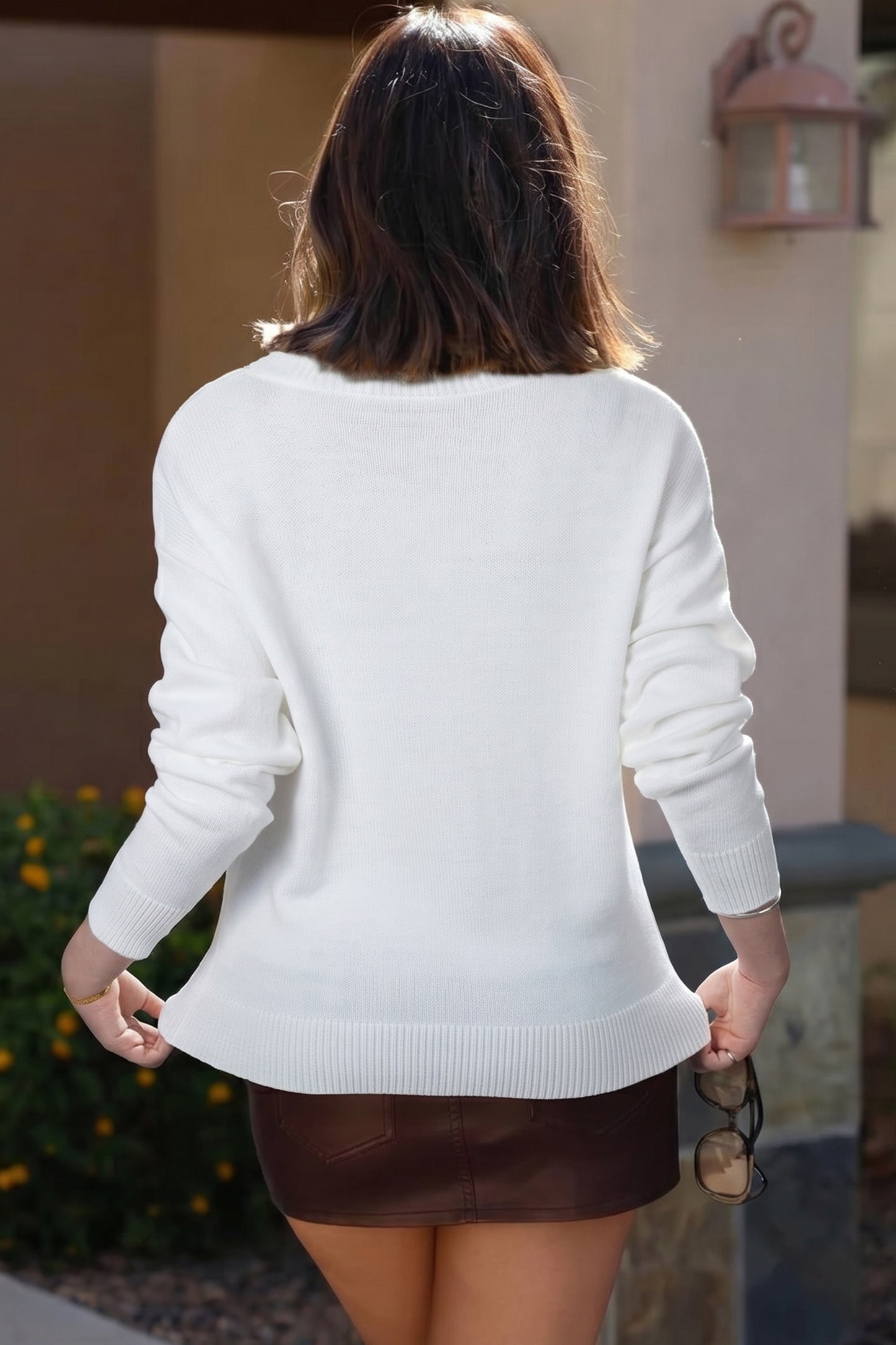 White Retro Flying Mallard Pattern Drop Shoulder Pullover Sweater-Sweaters & Cardigans/Sweaters-[Adult]-[Female]-2022 Online Blue Zone Planet