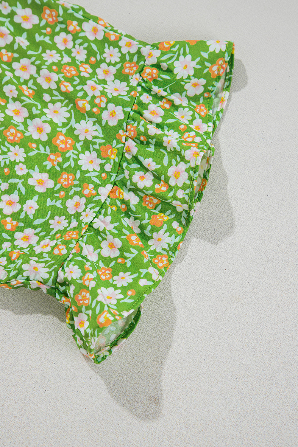 Green Floral Print Ruffle Sleeve V Neck Blouse Top-Tops/Blouses & Shirts-[Adult]-[Female]-2022 Online Blue Zone Planet