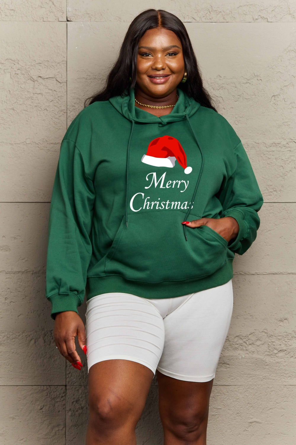 Simply Love Full Size MERRY CHRISTMAS Graphic Hoodie-HOODIES-[Adult]-[Female]-2022 Online Blue Zone Planet