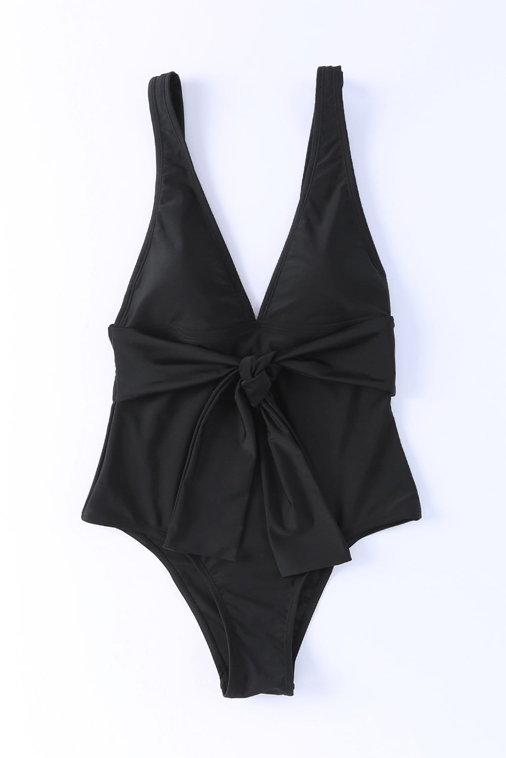 Black Deep V Neck Tie Waist One-piece Swimsuit-TOPS / DRESSES-[Adult]-[Female]-2022 Online Blue Zone Planet