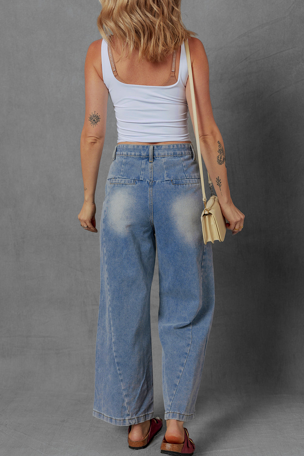 Ashleigh Blue Washed Pleated Detail Wide Leg Jeans-Bottoms/Jeans-[Adult]-[Female]-2022 Online Blue Zone Planet