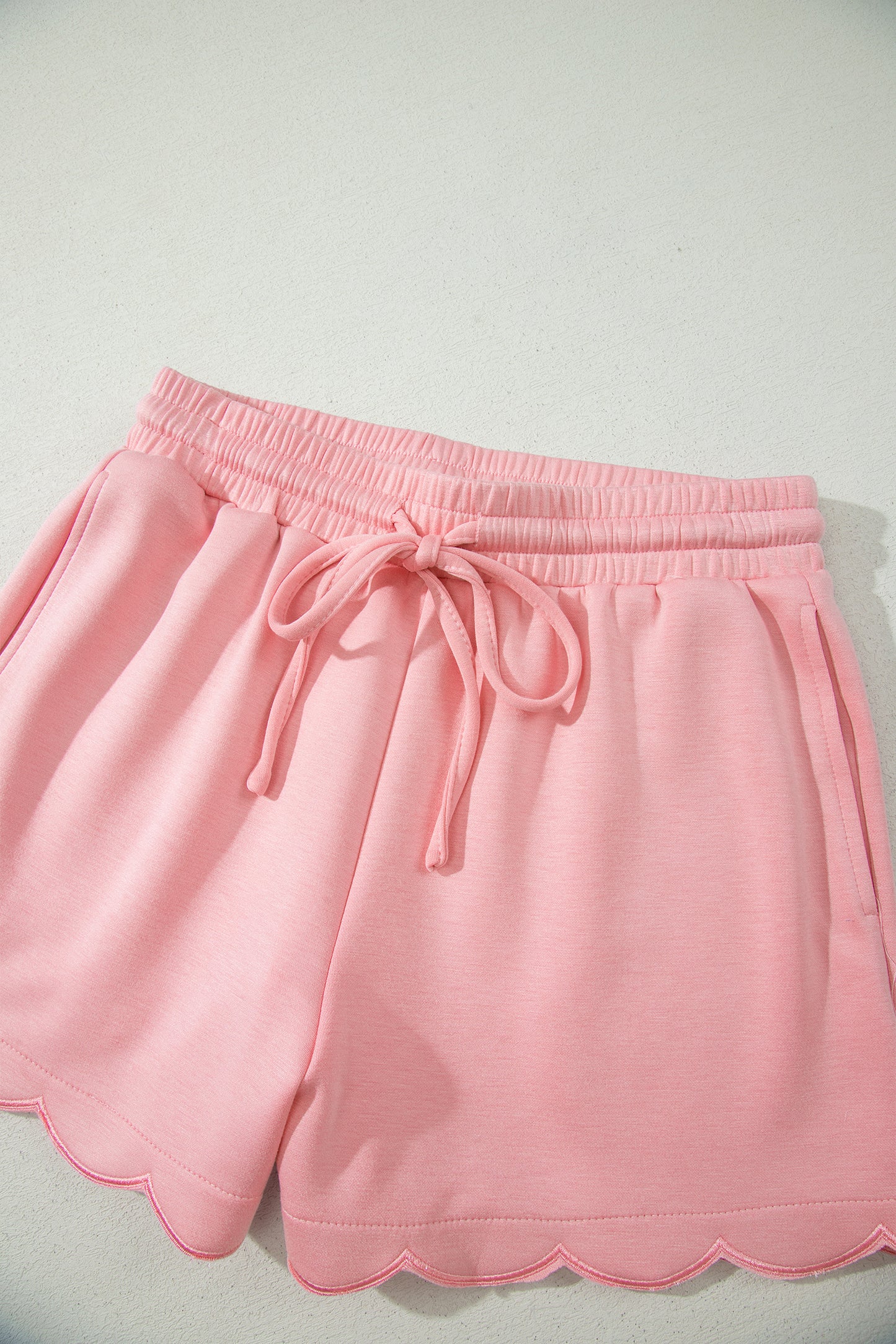 Gossamer Pink Scalloped V Neck Dolman Oversize Top Drawstring Short Set-Two Piece Sets/Short Sets-[Adult]-[Female]-2022 Online Blue Zone Planet