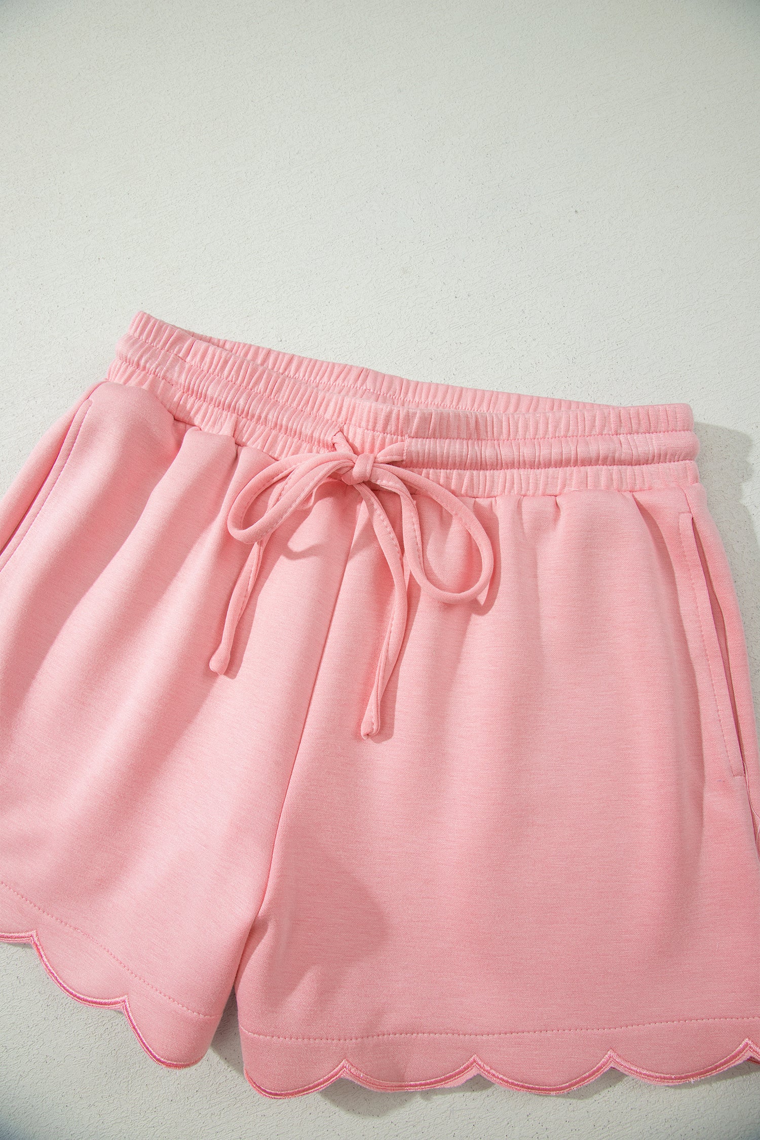 Gossamer Pink Scalloped V Neck Dolman Oversize Top Drawstring Short Set-Two Piece Sets/Short Sets-[Adult]-[Female]-2022 Online Blue Zone Planet
