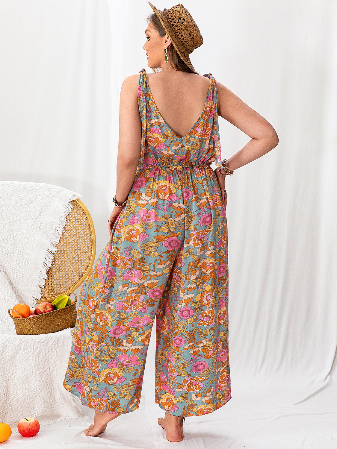 Plus Size Printed Wide Leg Sleeveless Jumpsuit-TOPS / DRESSES-[Adult]-[Female]-2022 Online Blue Zone Planet