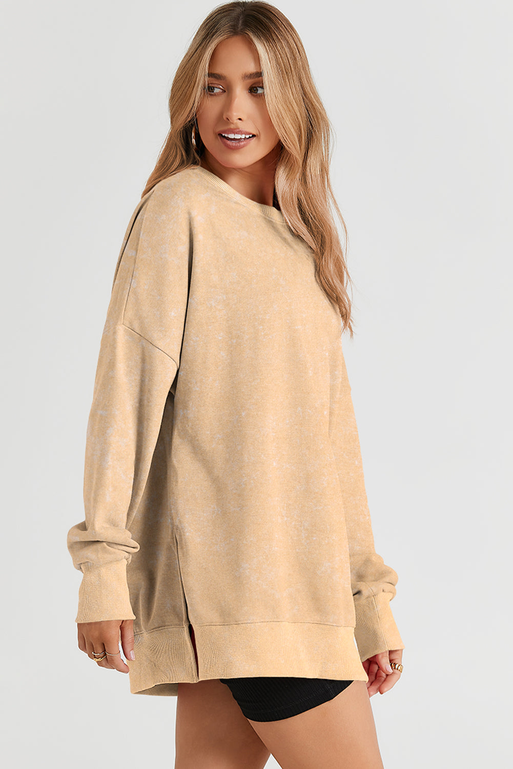 Khaki Drop Shoulder Ribbed Trim Oversized Sweatshirt-Tops/Sweatshirts & Hoodies-[Adult]-[Female]-2022 Online Blue Zone Planet