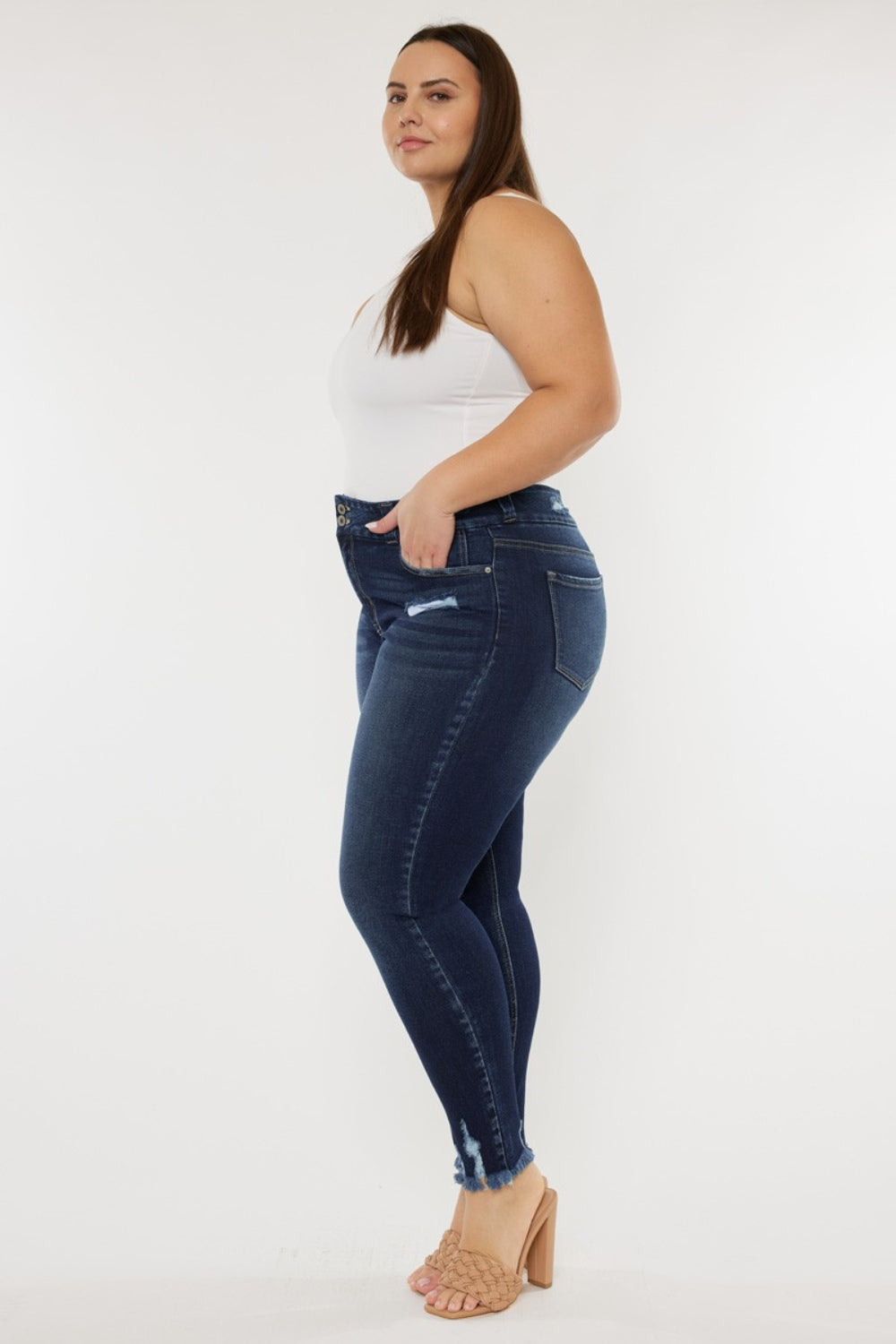 Blue Zone Planet | Kancan Full Size Cat's Whiskers Raw Hem High Waist Jeans-BOTTOMS SIZES SMALL MEDIUM LARGE-[Adult]-[Female]-2022 Online Blue Zone Planet