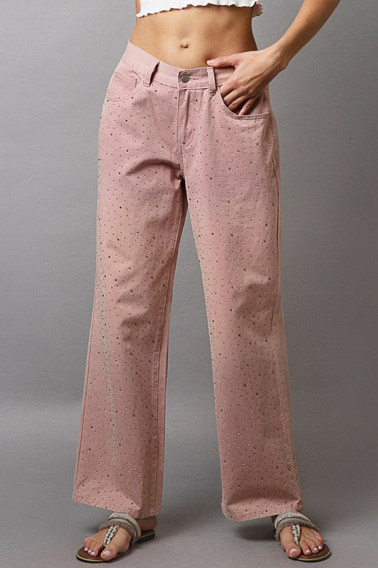 Blue Zone Planet | POL Embellishments Gradient Wide Leg Pants-BOTTOMS SIZES SMALL MEDIUM LARGE-[Adult]-[Female]-Dusty Pink-S-2022 Online Blue Zone Planet