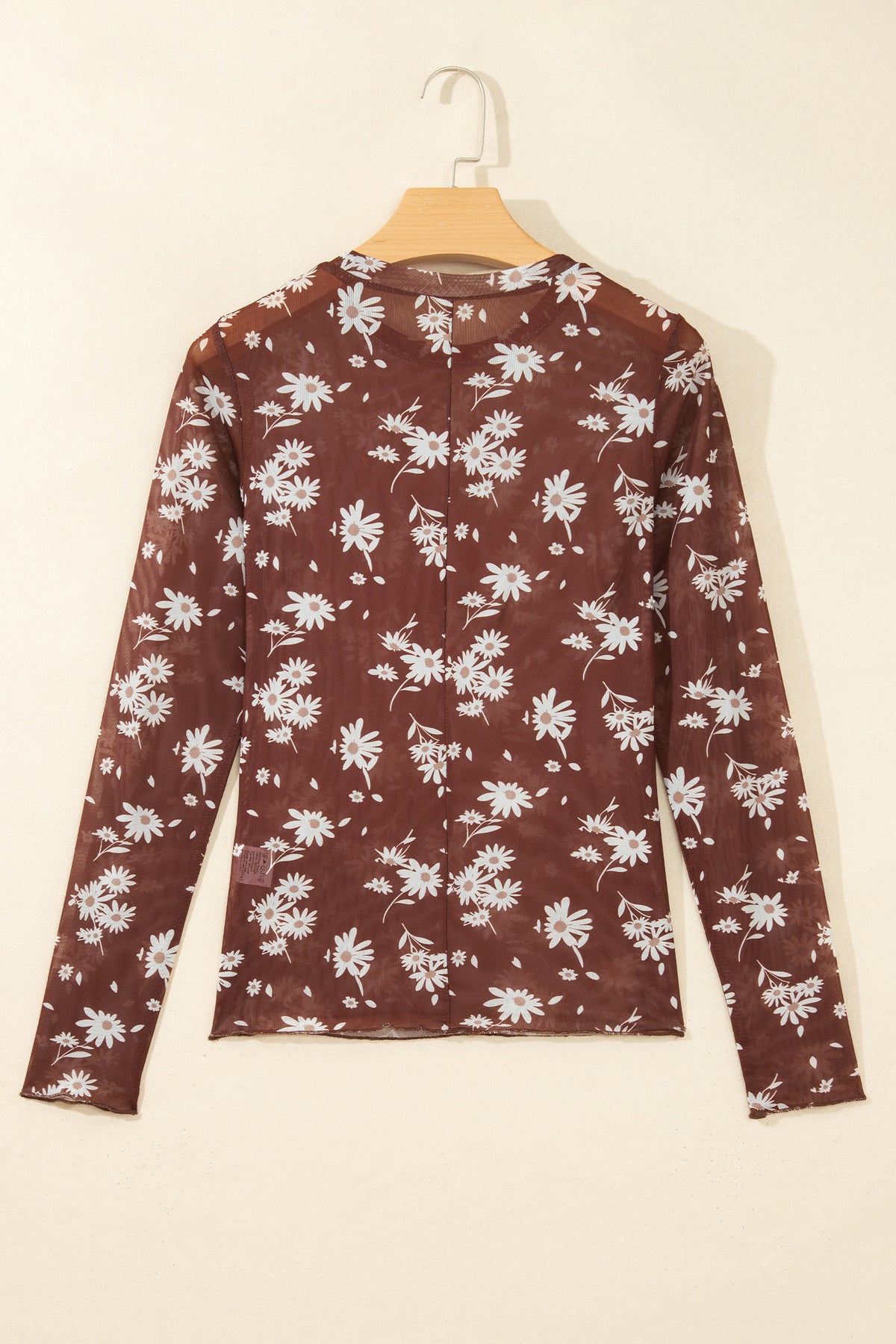 Brown Floral Print Sheer Mesh Long Sleeve Top-Tops/Long Sleeve Tops-[Adult]-[Female]-2022 Online Blue Zone Planet