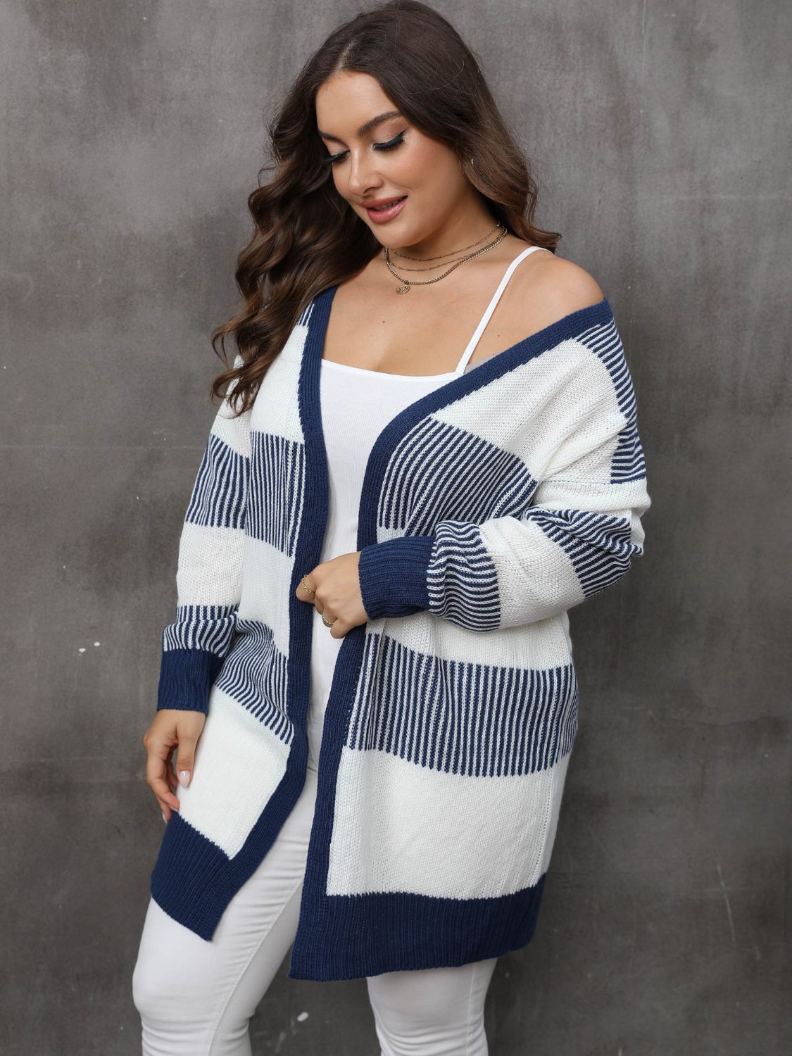 Plus Size Open Front Long Sleeve Cardigan-TOPS / DRESSES-[Adult]-[Female]-2022 Online Blue Zone Planet