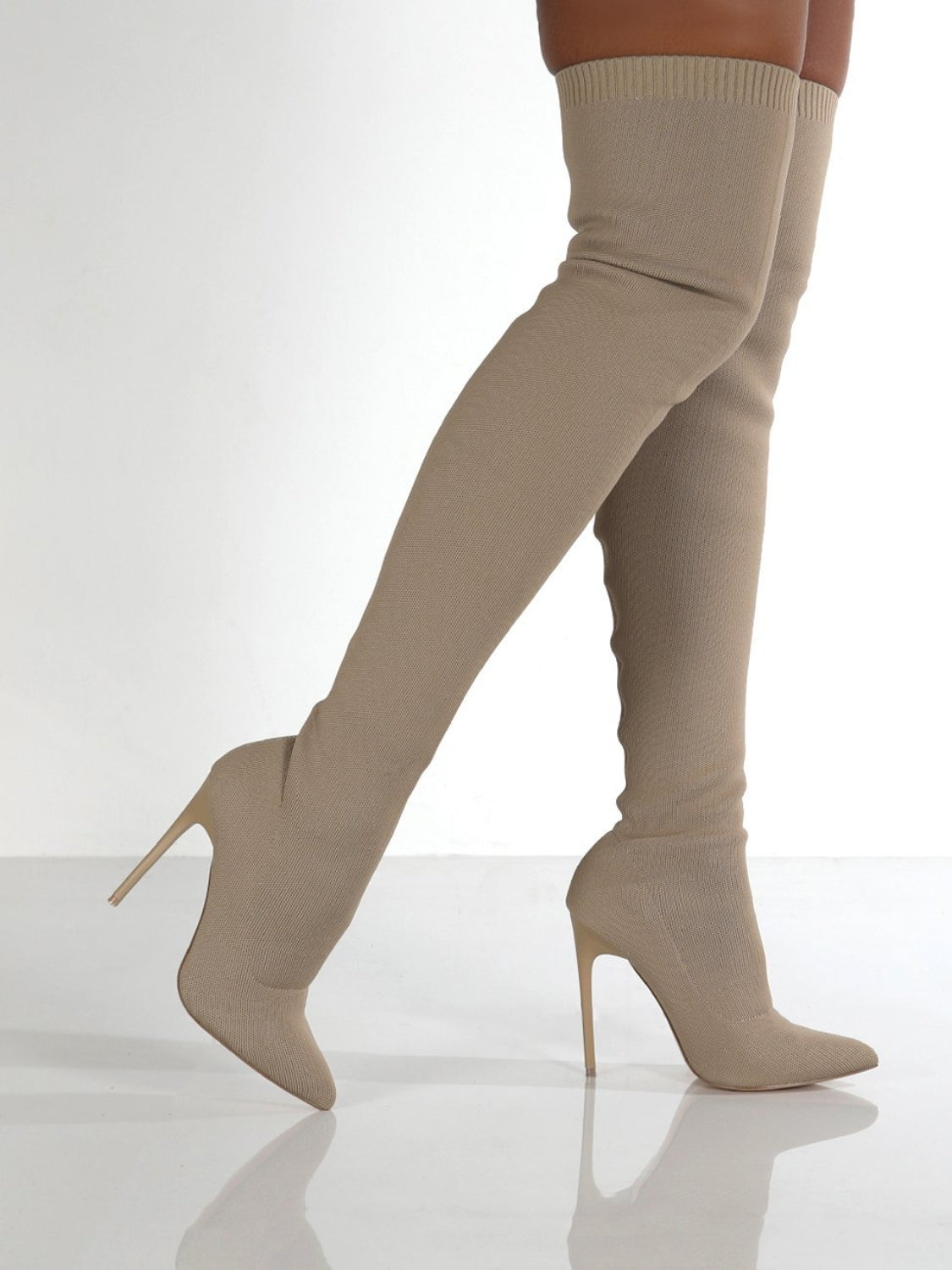 Point Toe Over Knee Stiletto Boots-TOPS / DRESSES-[Adult]-[Female]-Beige-36(US5)-2022 Online Blue Zone Planet