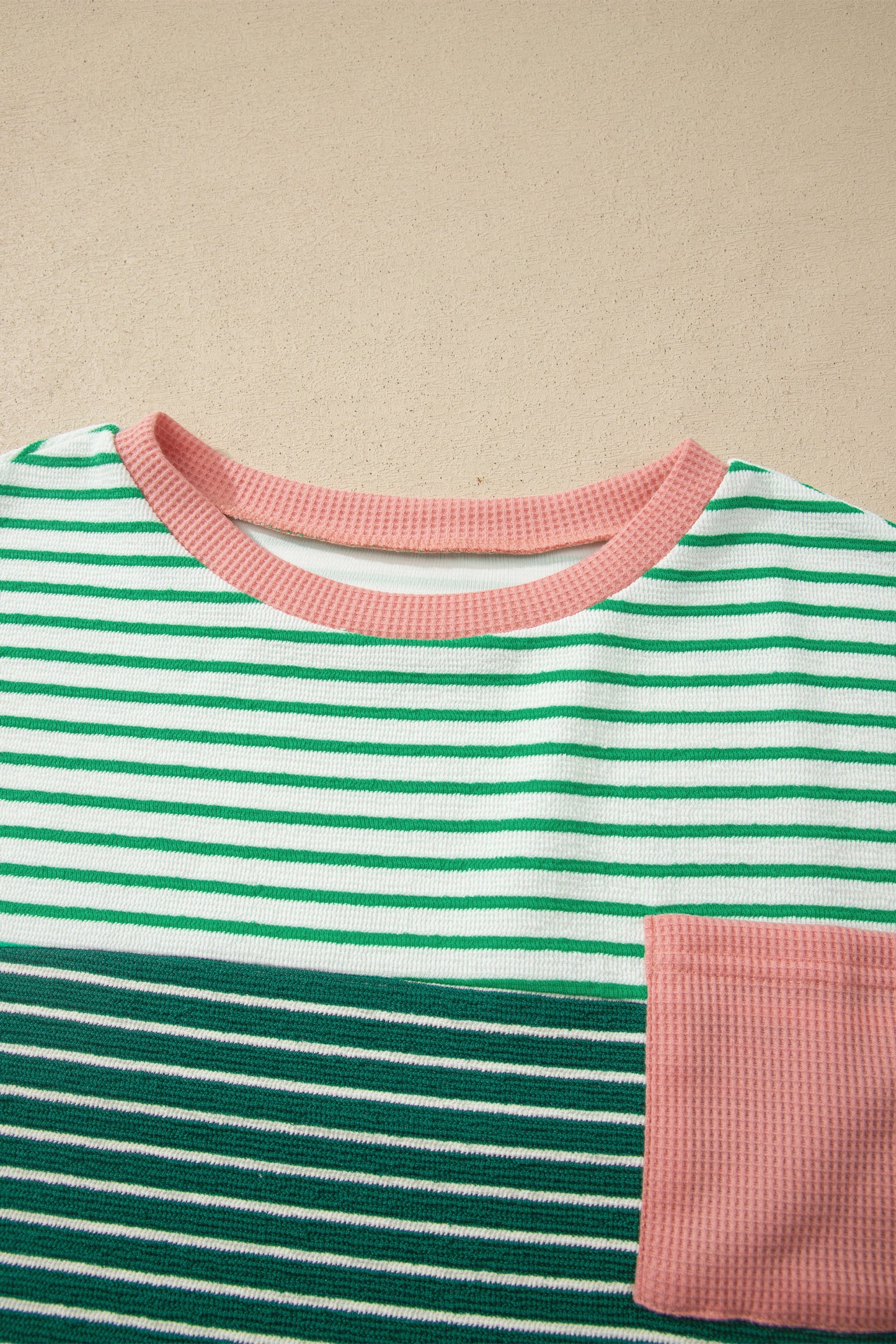 Green Stripe Contrast Print Color Block Detail Relaxed Tee-Tops/Tops & Tees-[Adult]-[Female]-2022 Online Blue Zone Planet
