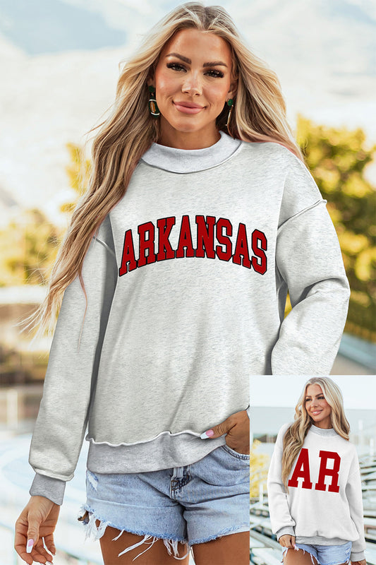 Light Grey ARKANSAS/AR Double Side Print Mock Neck Reversible Sweatshirt-Graphic/Graphic Sweatshirts-[Adult]-[Female]-Light Grey-S-2022 Online Blue Zone Planet