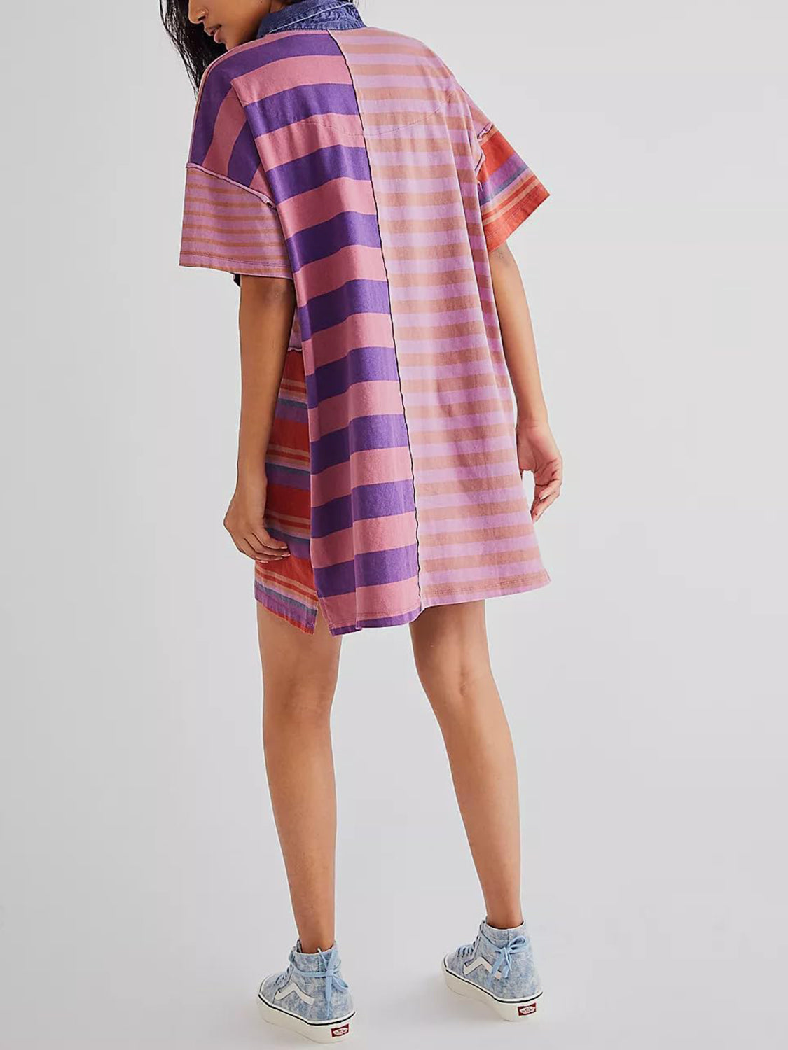 Blue Zone Planet | Exposed Seam Striped Half Sleeve Mini Dress-TOPS / DRESSES-[Adult]-[Female]-2022 Online Blue Zone Planet