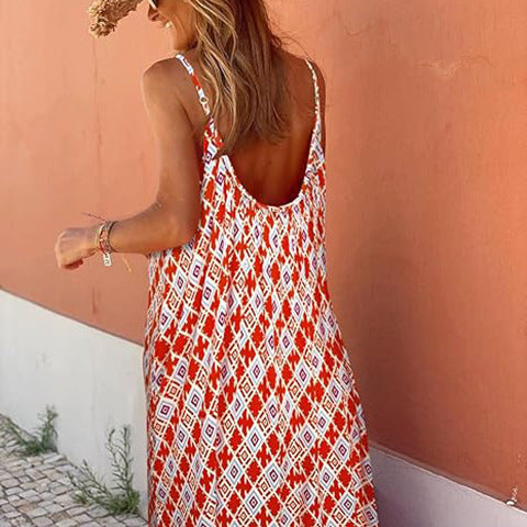 Kim's Bohemian Abstract Print V-Neck Maxi Dress-TOPS / DRESSES-[Adult]-[Female]-2022 Online Blue Zone Planet