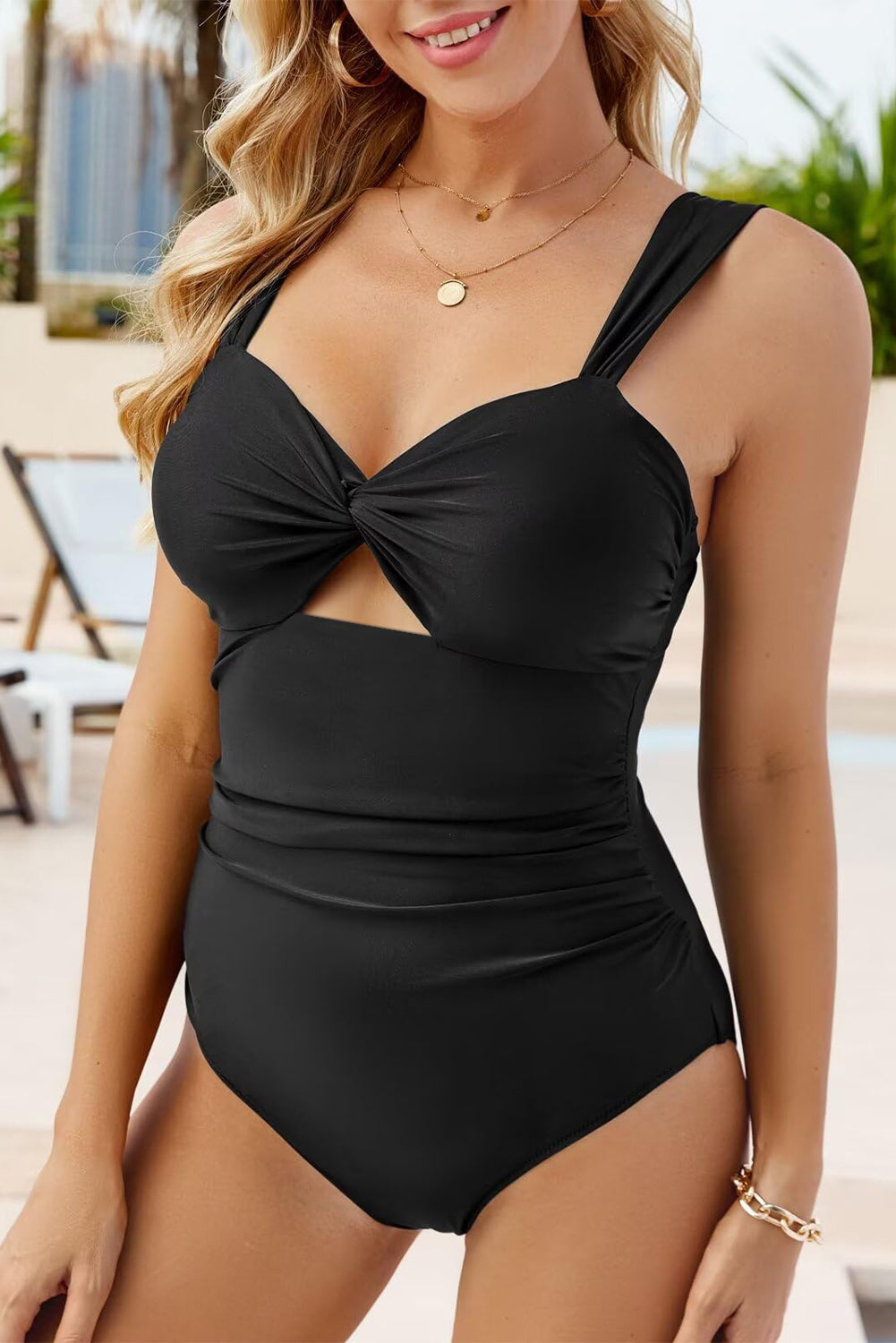 Black Cut Out Twist Bowknot Backless One Piece Swimsuit-Swimwear/One Piece Swimsuit-[Adult]-[Female]-Black-S-2022 Online Blue Zone Planet