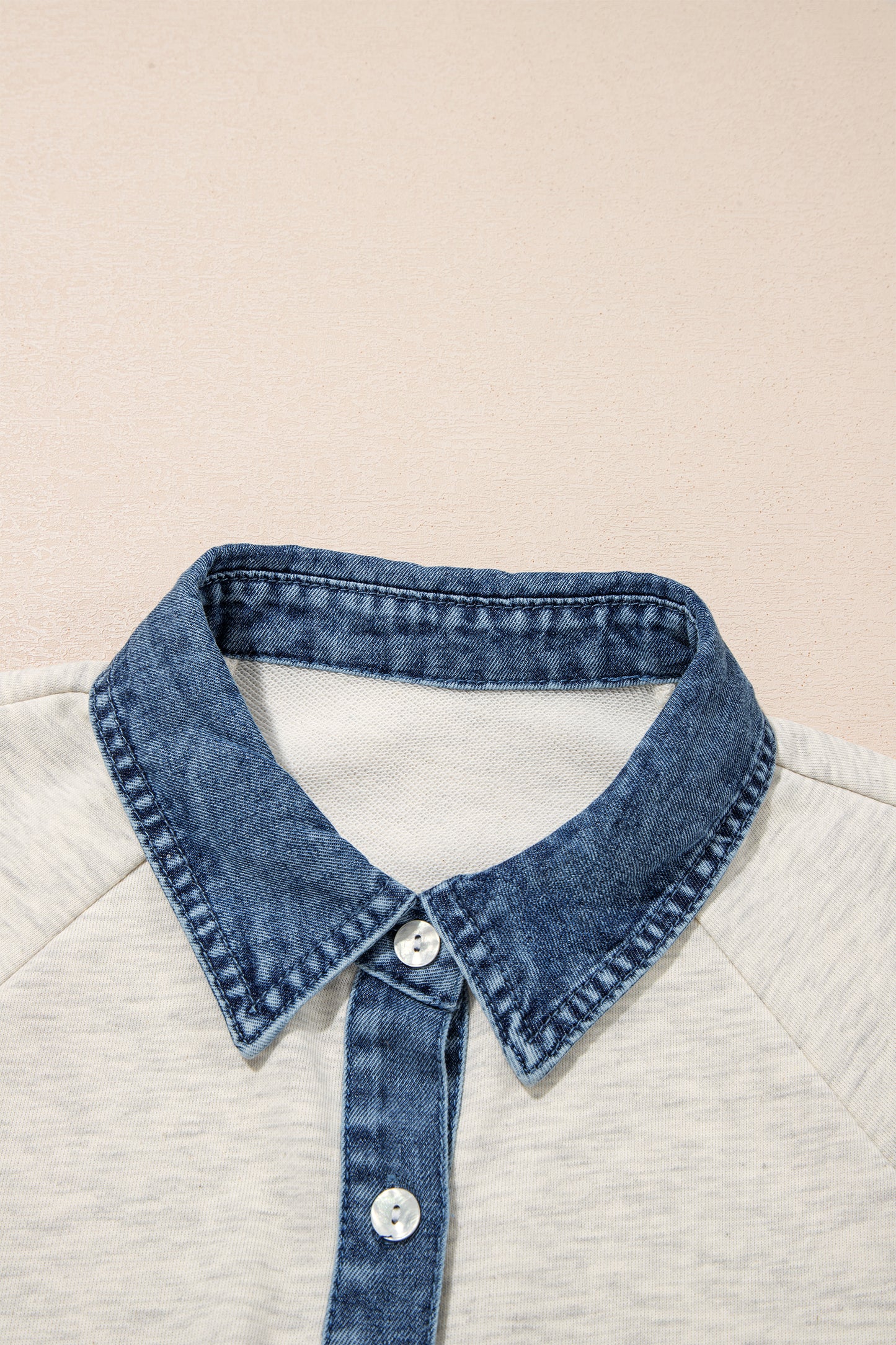 Gray Denim Collar Patchwork Long Sleeve Pullover Top-Tops/Long Sleeve Tops-[Adult]-[Female]-2022 Online Blue Zone Planet