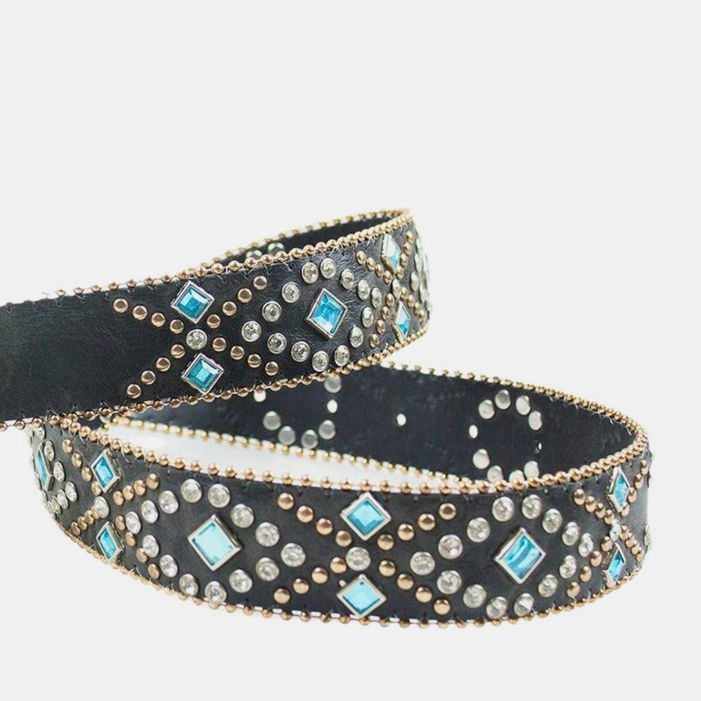 Rhinestone PU Leather Belt-BELTS-[Adult]-[Female]-2022 Online Blue Zone Planet