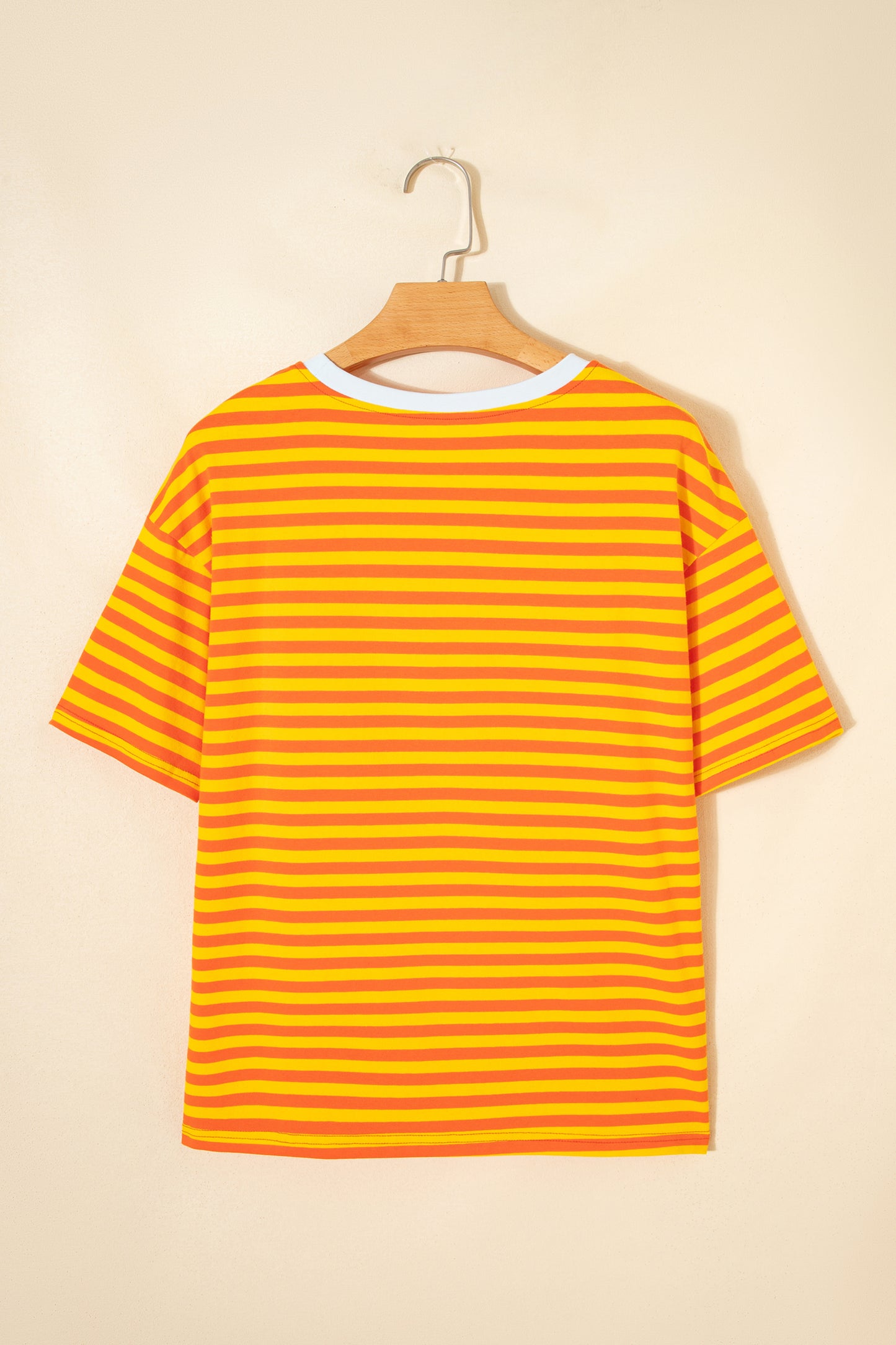 Orange Stripe Contrast Crew Neck Drop Shoulder Loose Tee-Tops/Tops & Tees-[Adult]-[Female]-2022 Online Blue Zone Planet
