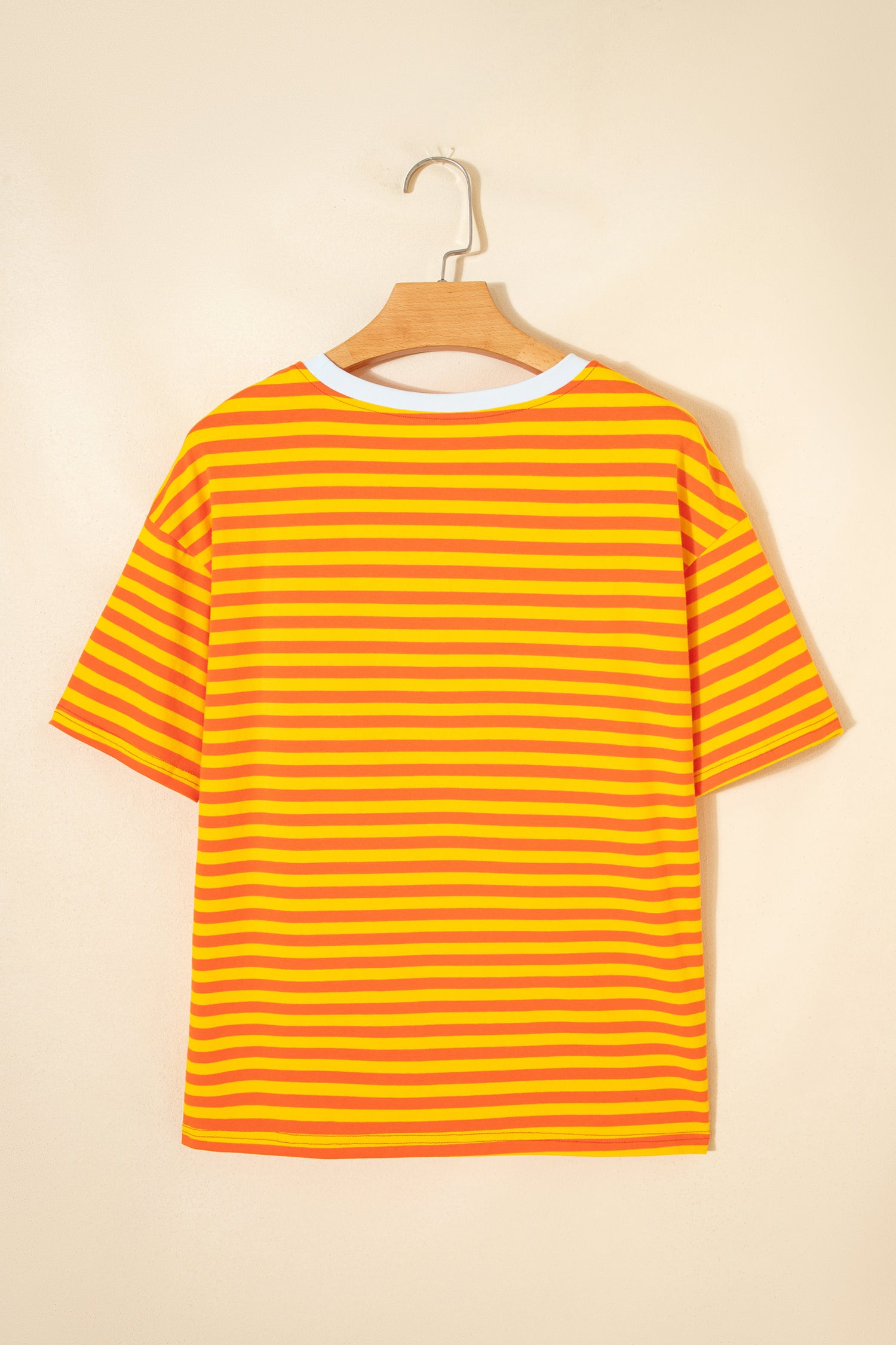 Orange Stripe Contrast Crew Neck Drop Shoulder Loose Tee-Tops/Tops & Tees-[Adult]-[Female]-2022 Online Blue Zone Planet