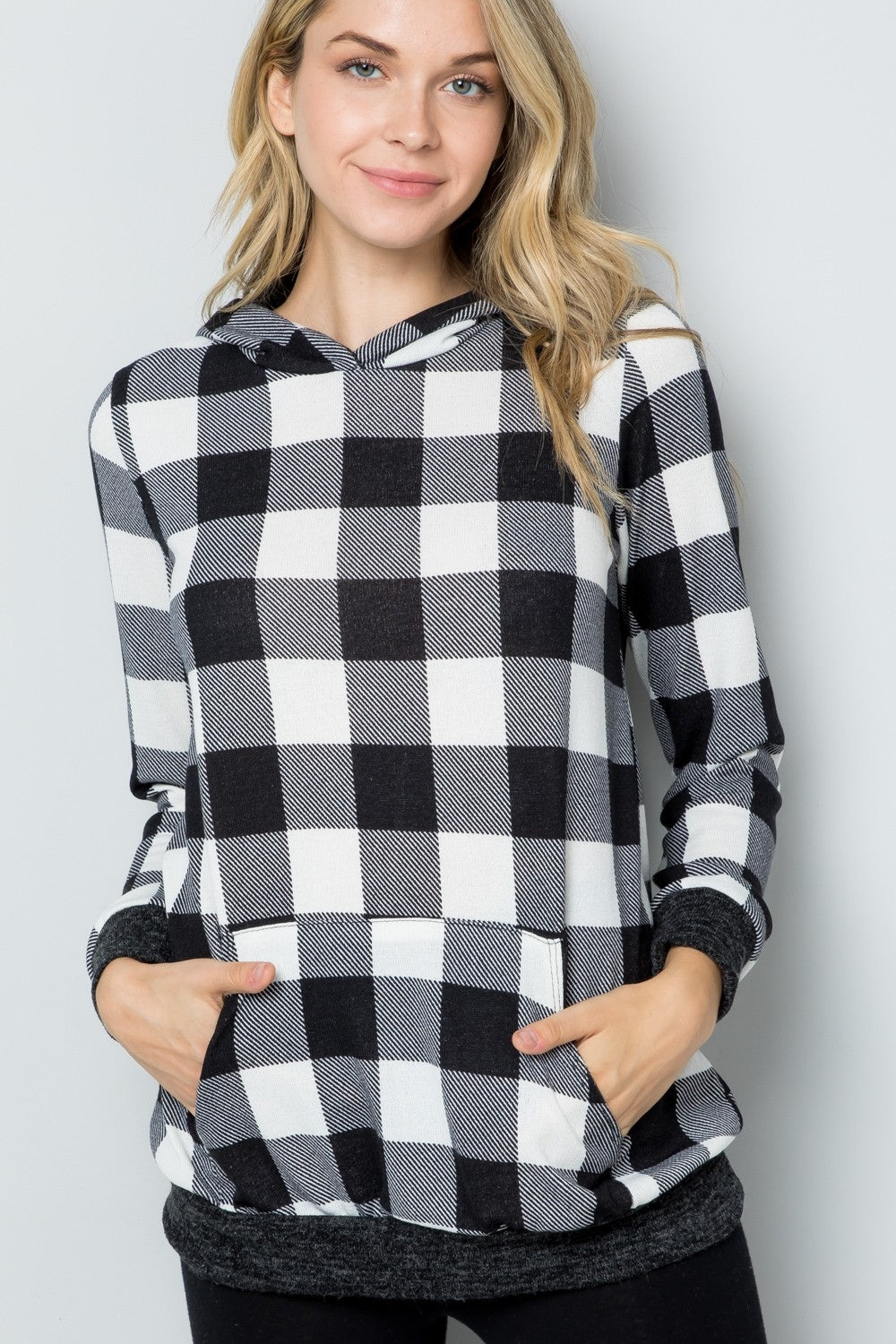 Celeste Full Size Contrast Plaid Long Sleeve Hoodie-TOPS / DRESSES-[Adult]-[Female]-2022 Online Blue Zone Planet