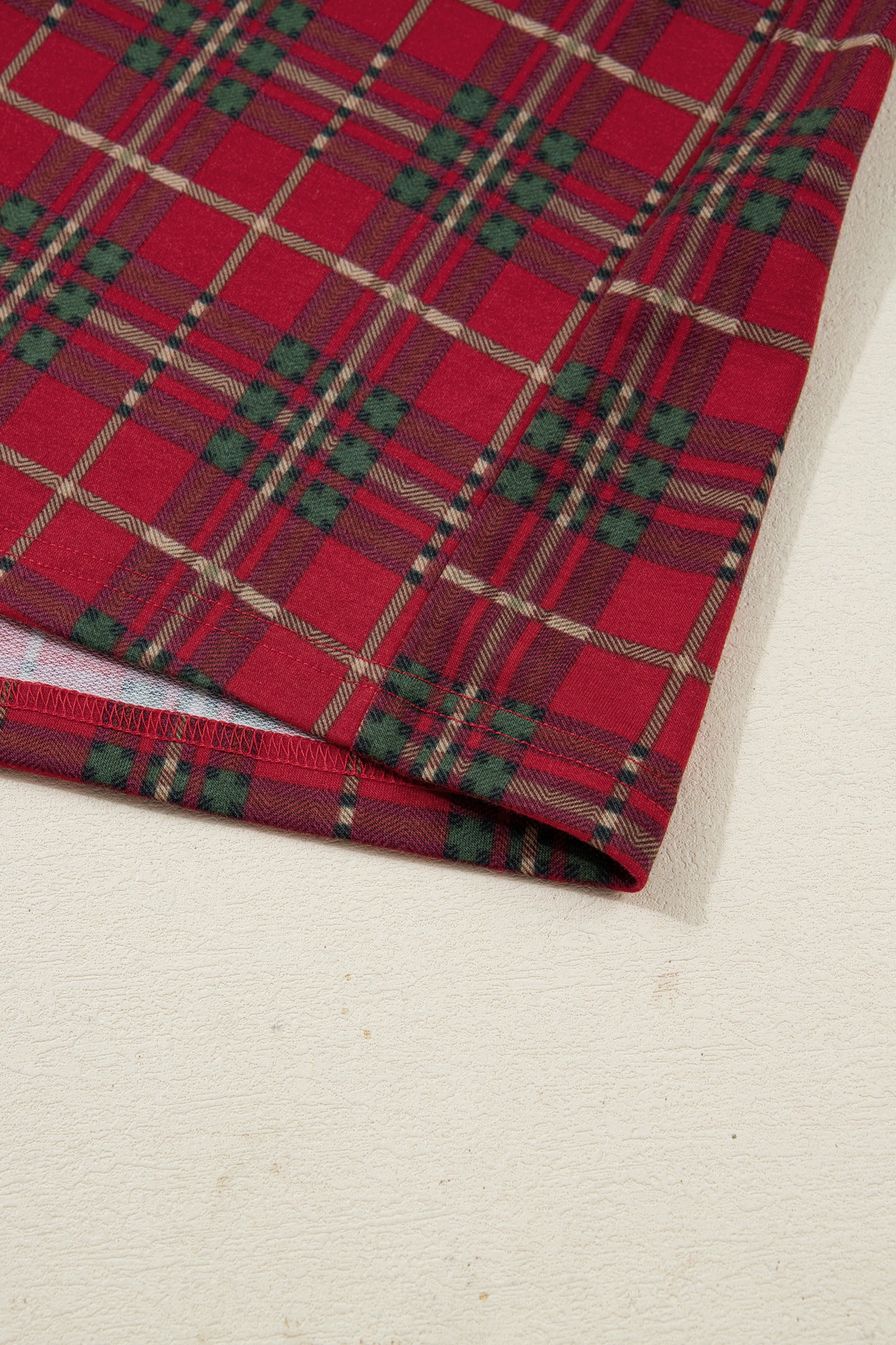 Red Plus Size Plaid Short Sleeve Shirt Loose Pants 2pcs Pajama Set-Plus Size/Plus Size Loungewear-[Adult]-[Female]-2022 Online Blue Zone Planet