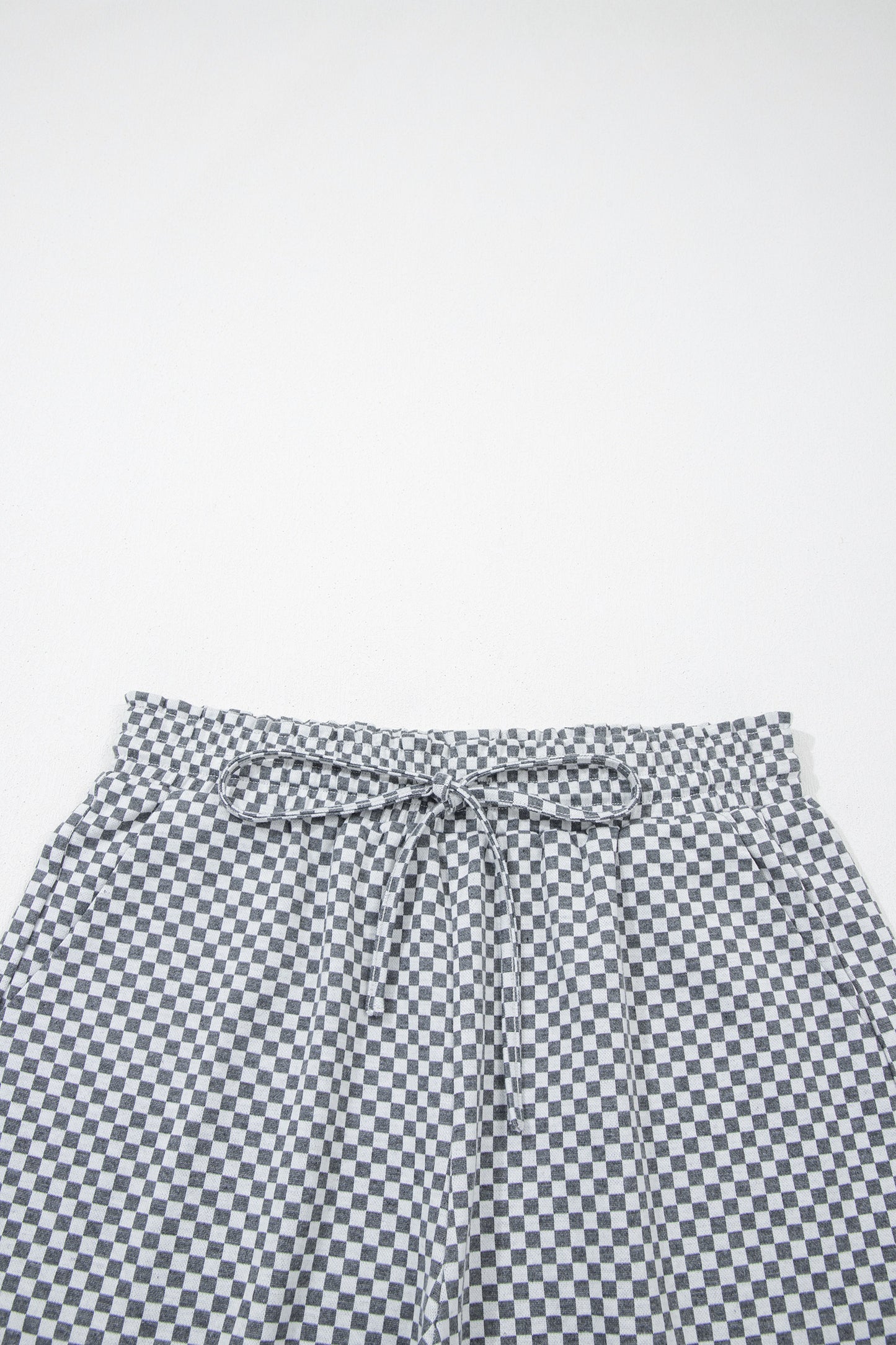 Gray Checkerboard Print Drawstring Elastic Waist Pocketed Shorts-Bottoms/Casual Shorts-[Adult]-[Female]-2022 Online Blue Zone Planet