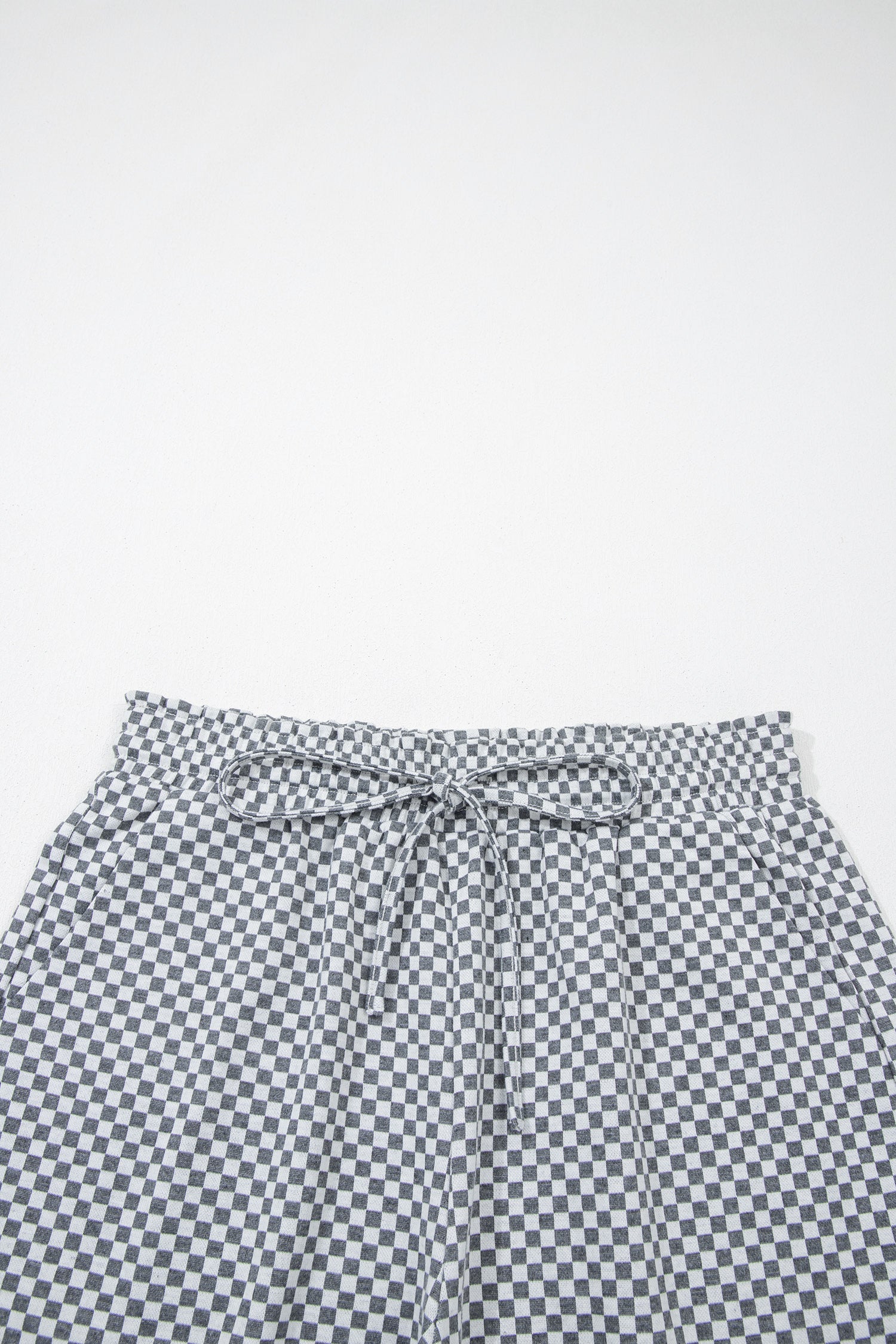 Gray Checkerboard Print Drawstring Elastic Waist Pocketed Shorts-Bottoms/Casual Shorts-[Adult]-[Female]-2022 Online Blue Zone Planet