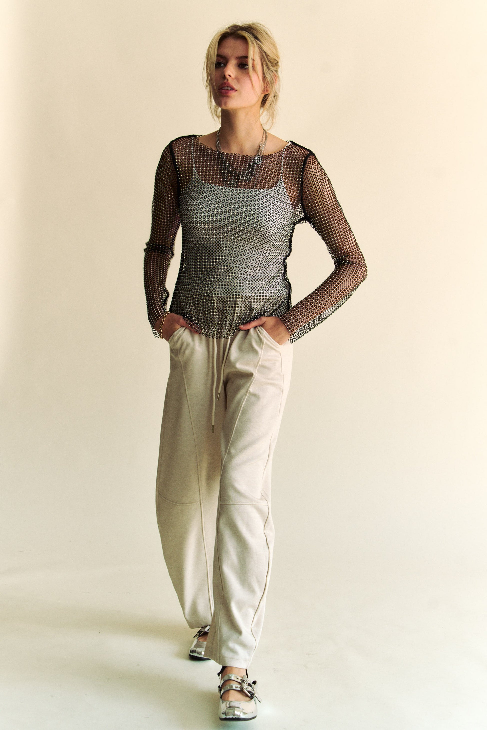 Davi & Dani Sparkling Rhinestone Sheer Mesh Round Neck Top-TOPS / DRESSES-[Adult]-[Female]-2022 Online Blue Zone Planet