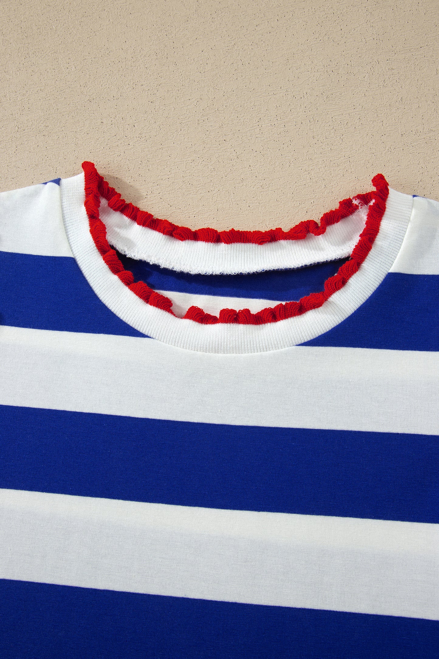 Blue Stripe Contrast Trim Round Neck Short Puff Sleeve Shift Mini Dress-TOPS / DRESSES-[Adult]-[Female]-2022 Online Blue Zone Planet