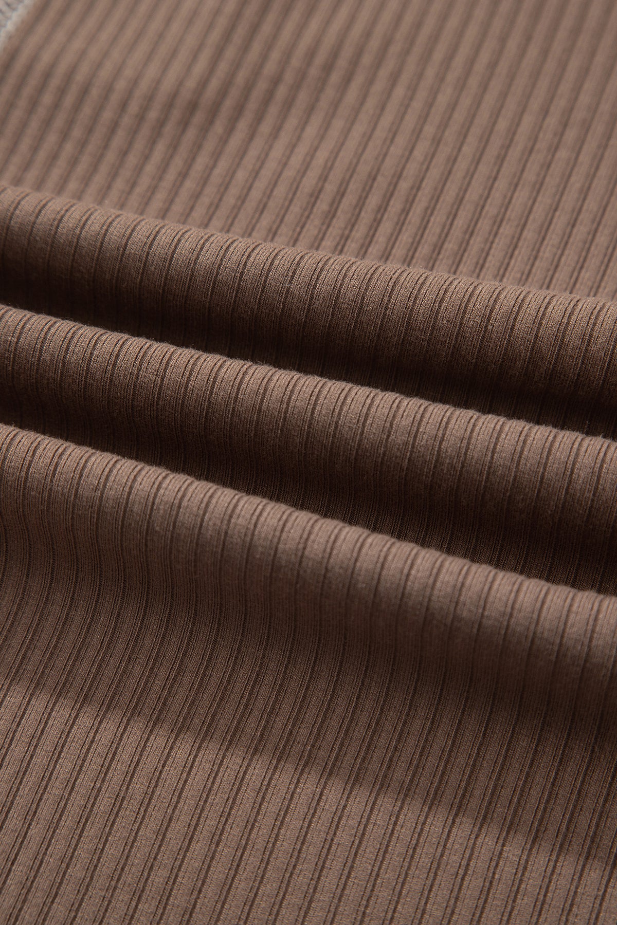 Dark Khaki V Neck Ribbed Stitched Detail Long Sleeve Top-Tops/Long Sleeve Tops-[Adult]-[Female]-2022 Online Blue Zone Planet