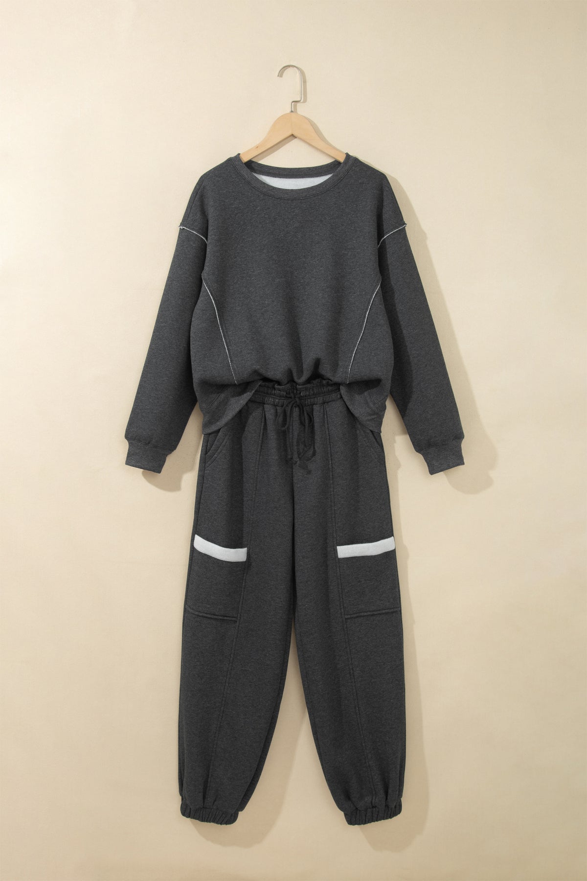 Carbon Grey Solid Colorblock Jogger Pants Set-Two Piece Sets/Pant Sets-[Adult]-[Female]-2022 Online Blue Zone Planet