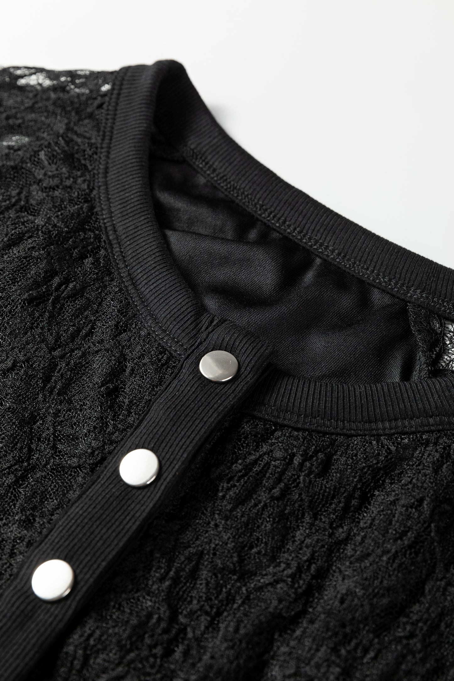 Black Sheer Lace Long Sleeve Slim Henley Top-Tops/Long Sleeve Tops-[Adult]-[Female]-2022 Online Blue Zone Planet