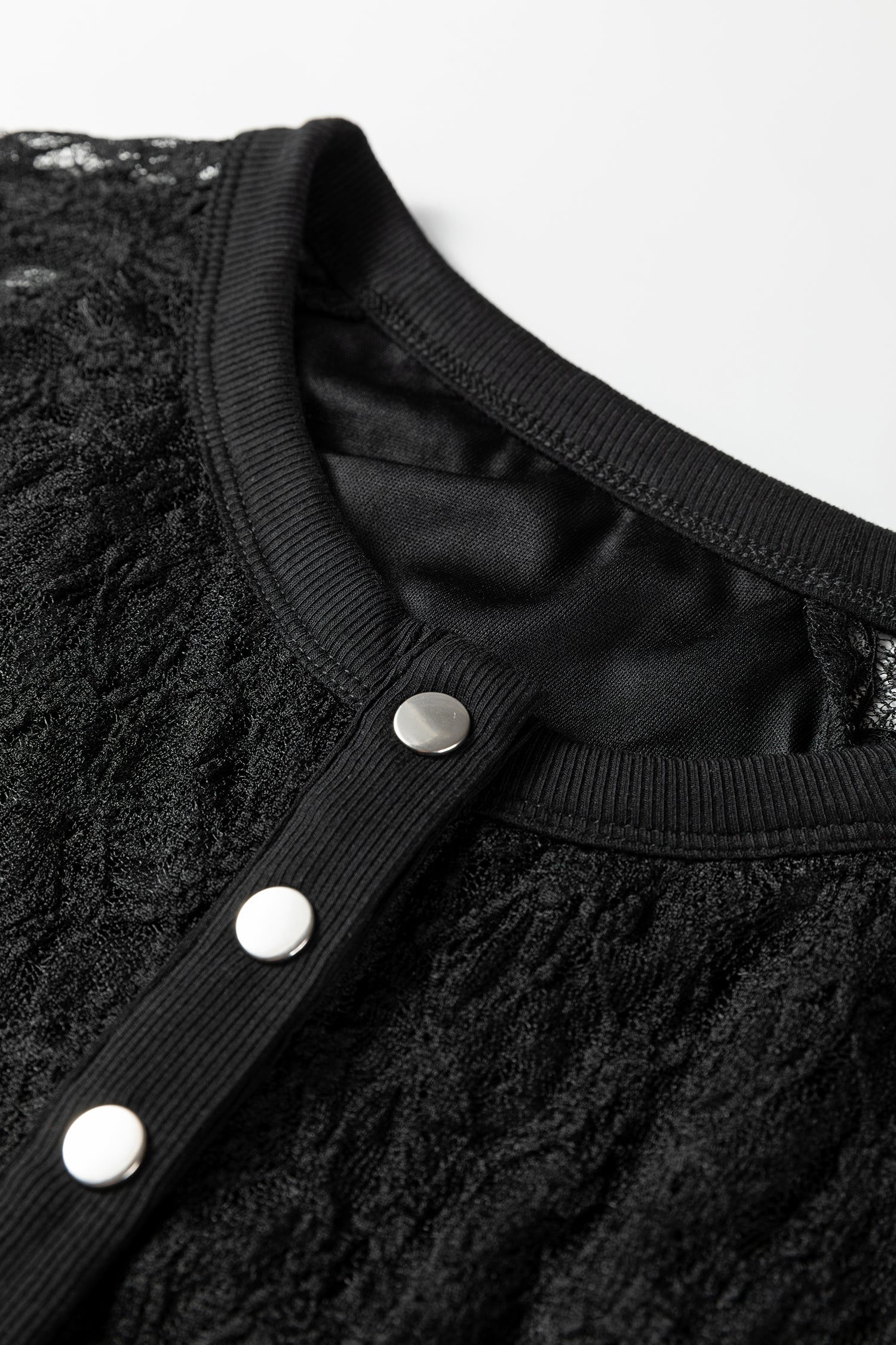 Black Sheer Lace Long Sleeve Slim Henley Top-Tops/Long Sleeve Tops-[Adult]-[Female]-2022 Online Blue Zone Planet