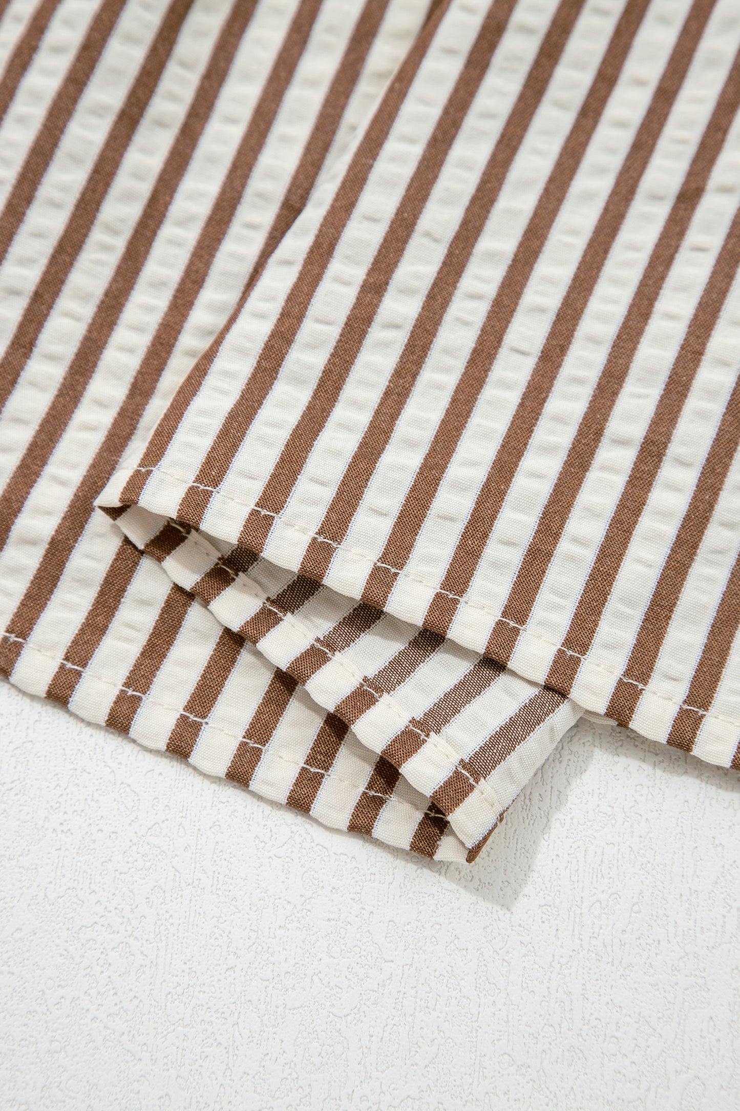 Khaki Stripe Plus Size Color Block Patchwork Half Button Long Sleeve Peplum Blouse-Plus Size/Plus Size Tops/Plus Size Blouses & Shirts-[Adult]-[Female]-2022 Online Blue Zone Planet