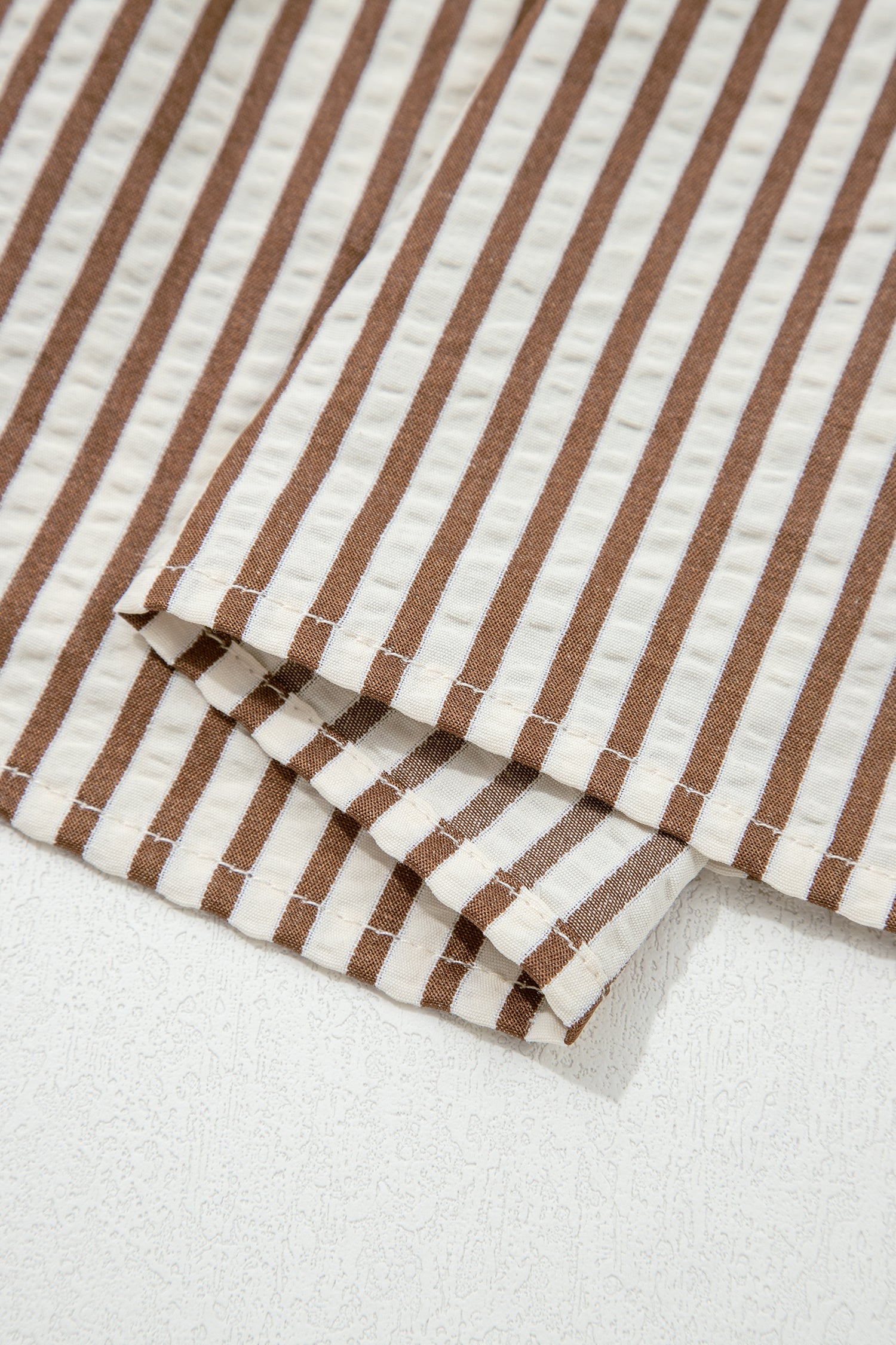 Khaki Stripe Plus Size Color Block Patchwork Half Button Long Sleeve Peplum Blouse-Plus Size/Plus Size Tops/Plus Size Blouses & Shirts-[Adult]-[Female]-2022 Online Blue Zone Planet