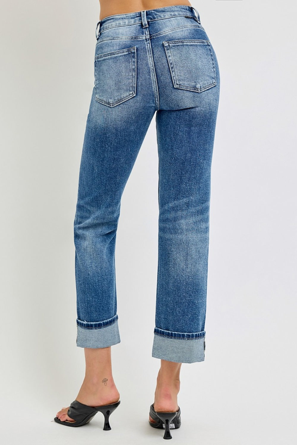 RISEN Full Size High Rise Crop Straight Roll Up Jeans-BOTTOM SIZES SMALL MEDIUM LARGE-[Adult]-[Female]-2022 Online Blue Zone Planet