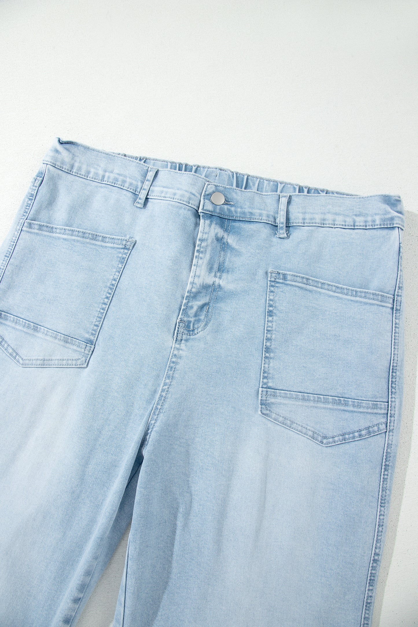 Beau Blue Plus Size Seam Detail Patch Pocket Raw Cut Shift Jeans-Plus Size/Plus Size Bottoms-[Adult]-[Female]-2022 Online Blue Zone Planet