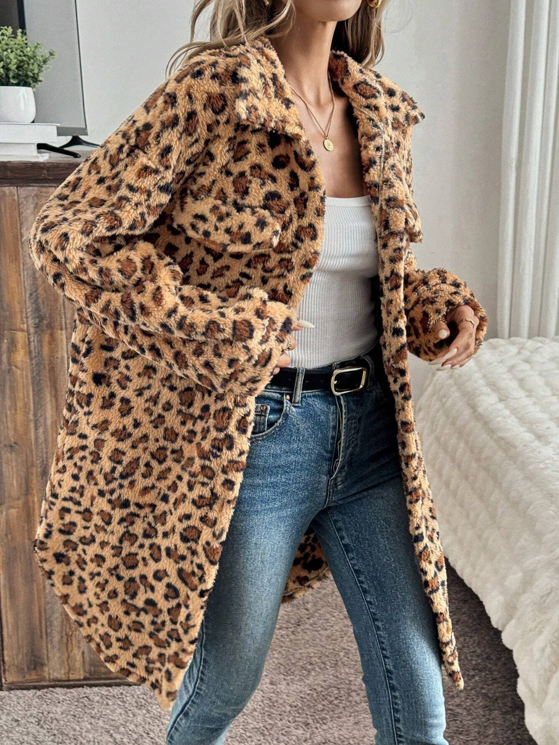 Leopard Button Up Long Sleeve Fuzzy Coat-TOPS / DRESSES-[Adult]-[Female]-2022 Online Blue Zone Planet