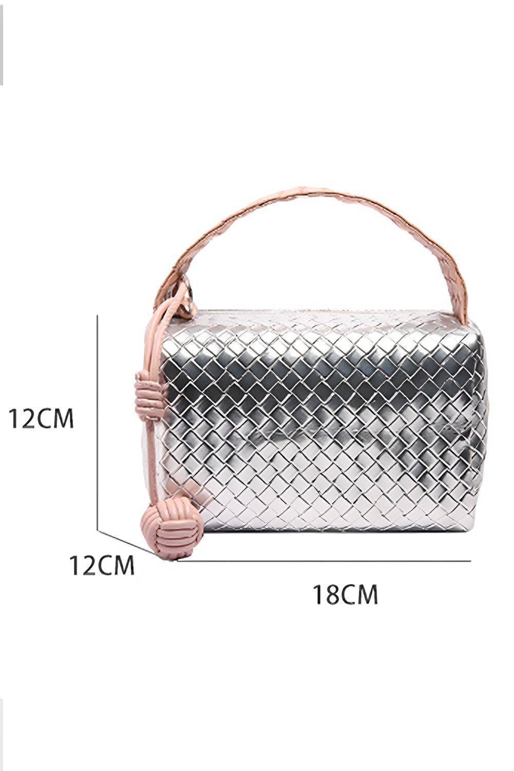 Silvery Lattice Texture Corded Ball Decor Weaven Handle Cosmetic Bag-Bags-[Adult]-[Female]-Silvery-ONE SIZE-2022 Online Blue Zone Planet