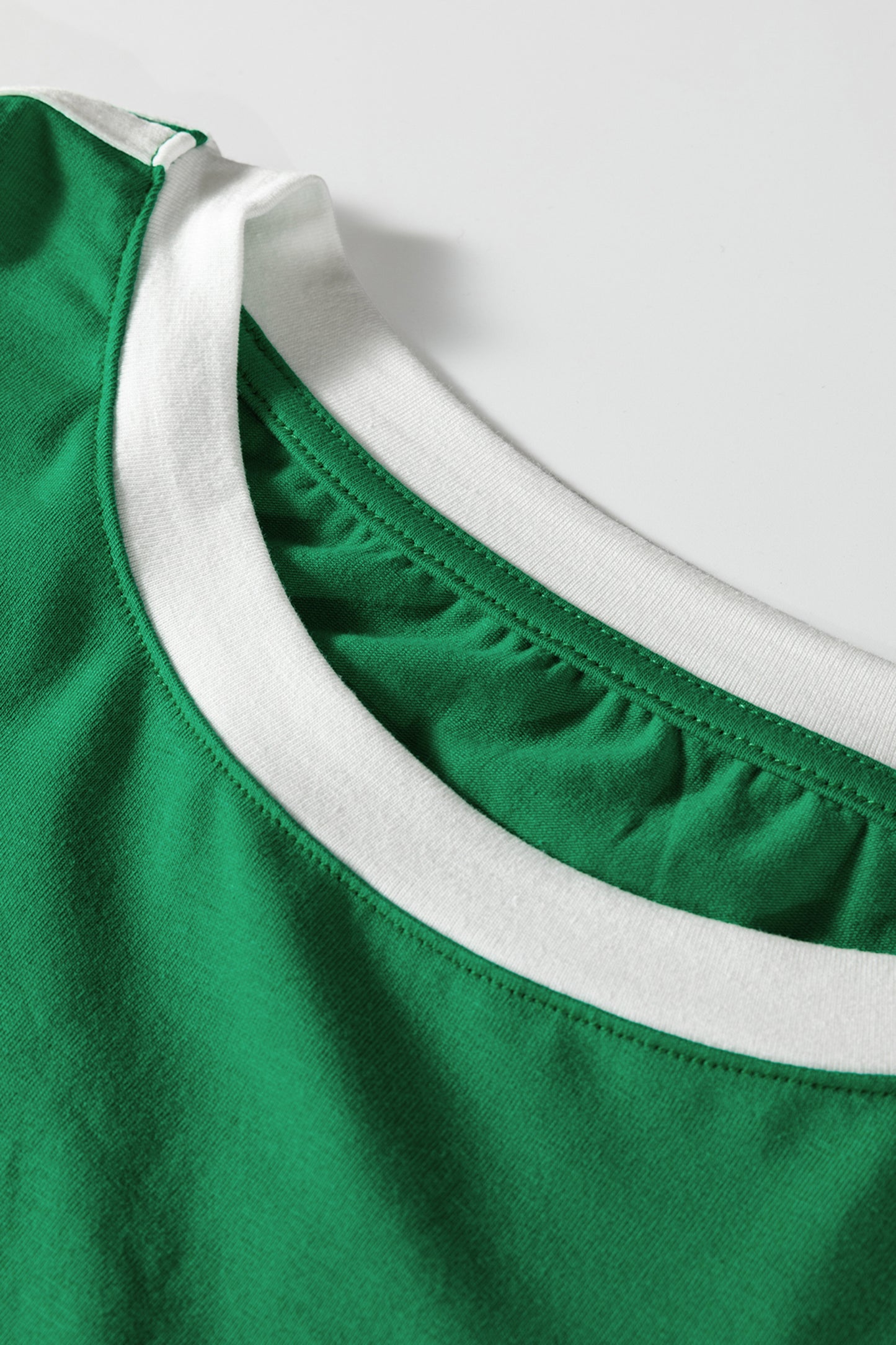 Bright Green Varsity Striped Accent Contrast Crew Neck Long Sleeve T Shirt-Tops/Long Sleeve Tops-[Adult]-[Female]-2022 Online Blue Zone Planet
