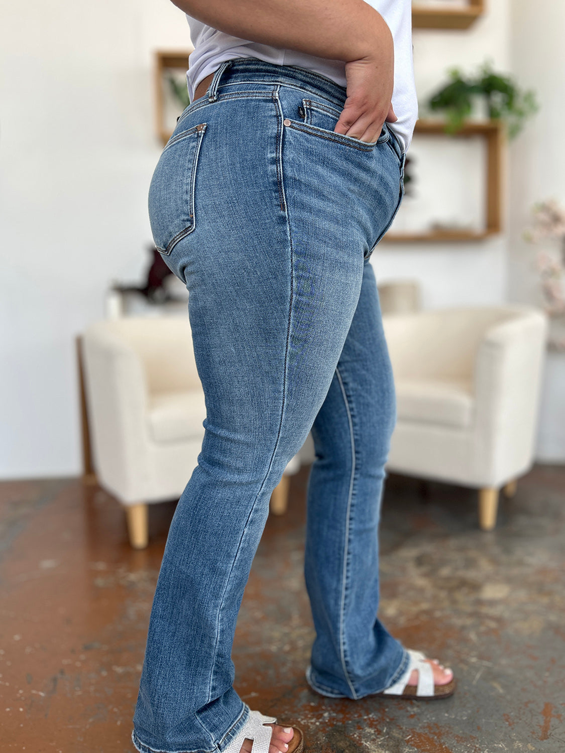 Judy Blue Full Size Mid-Rise Waist Straight Jeans-BOTTOM SIZES SMALL MEDIUM LARGE-[Adult]-[Female]-2022 Online Blue Zone Planet