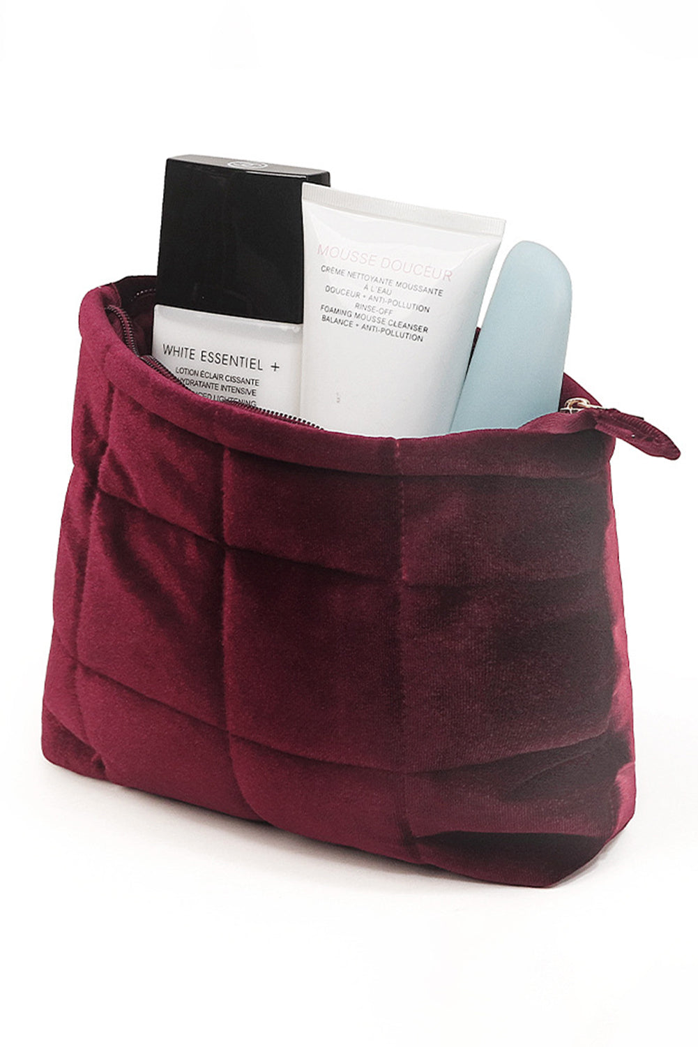 Burgundy Quilted Velour Zipper Makeup Bag-Bags-[Adult]-[Female]-Burgundy-ONE SIZE-2022 Online Blue Zone Planet