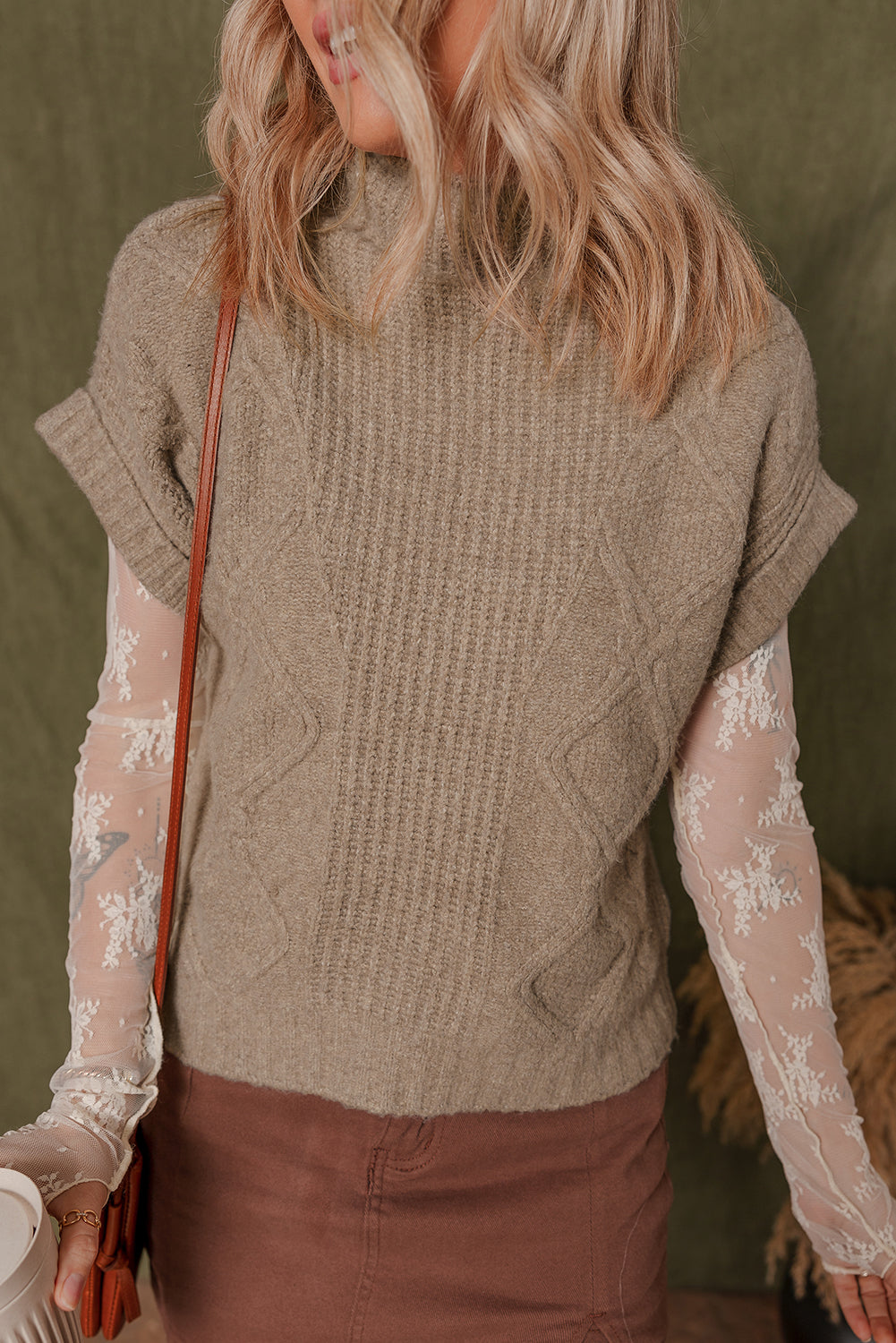 Smoke Gray Textured Knit High Neck Sweater T Shirt-TOPS / DRESSES-[Adult]-[Female]-Smoke Gray-S-2022 Online Blue Zone Planet