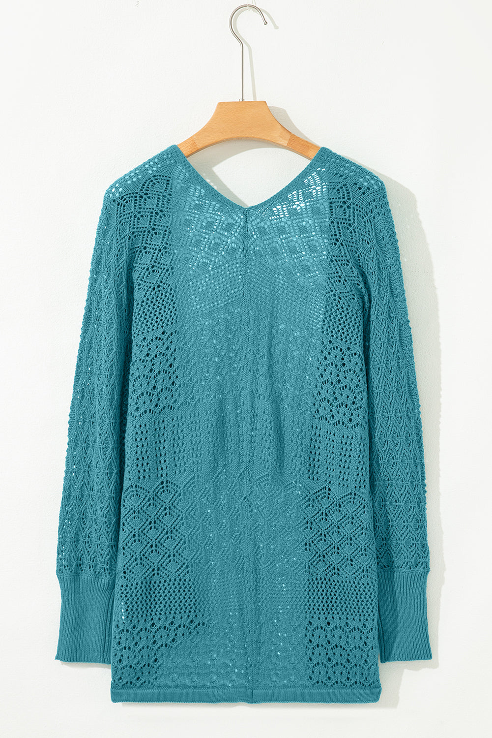 Lapis Mix Pattern Hollowed Knit Open Front Cardigan-TOPS / DRESSES-[Adult]-[Female]-2022 Online Blue Zone Planet